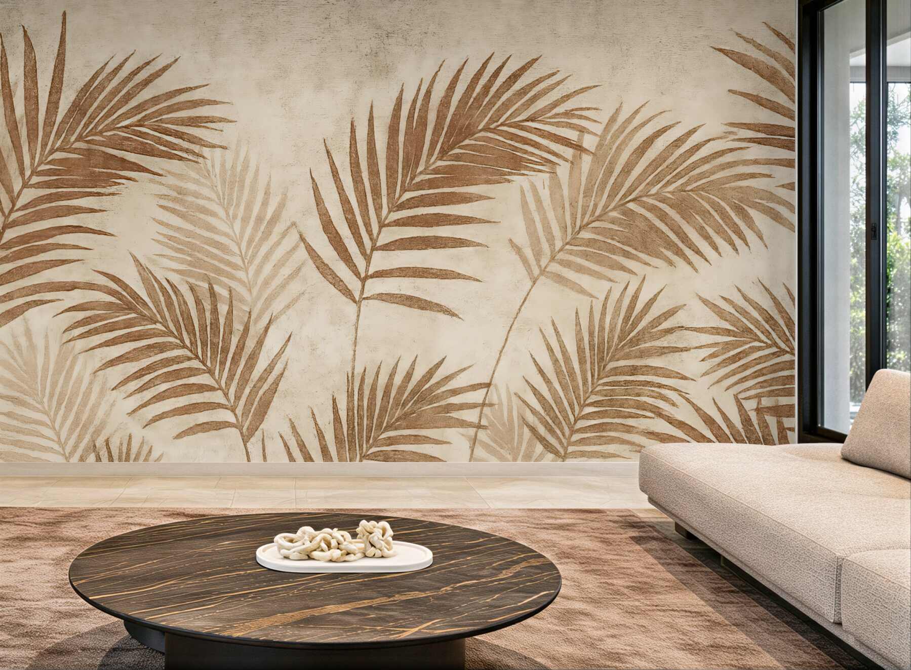 Fototapeta beżowe liście palmowe w stylu boho
