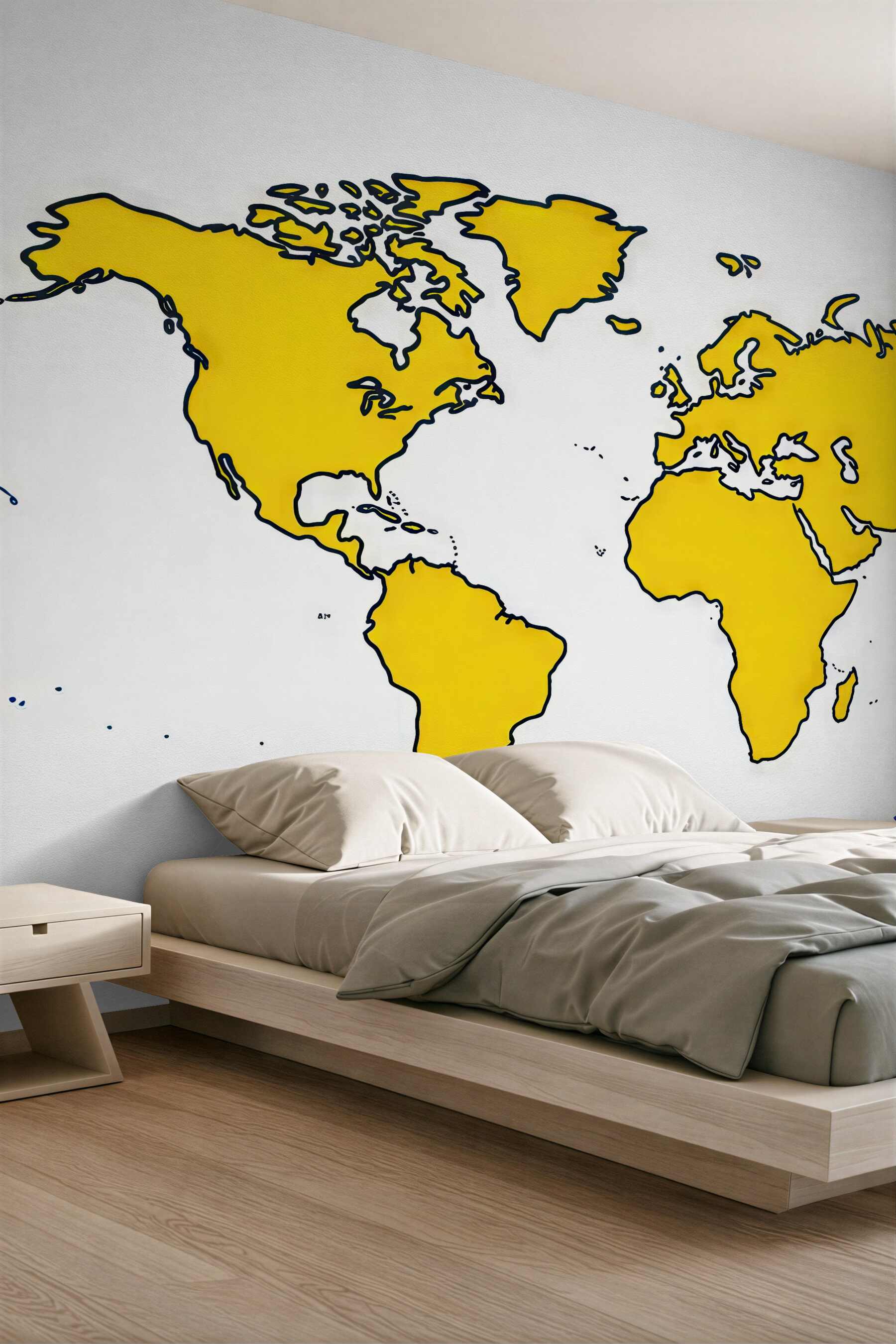 Fototapeta żółta mapa świata w konturze