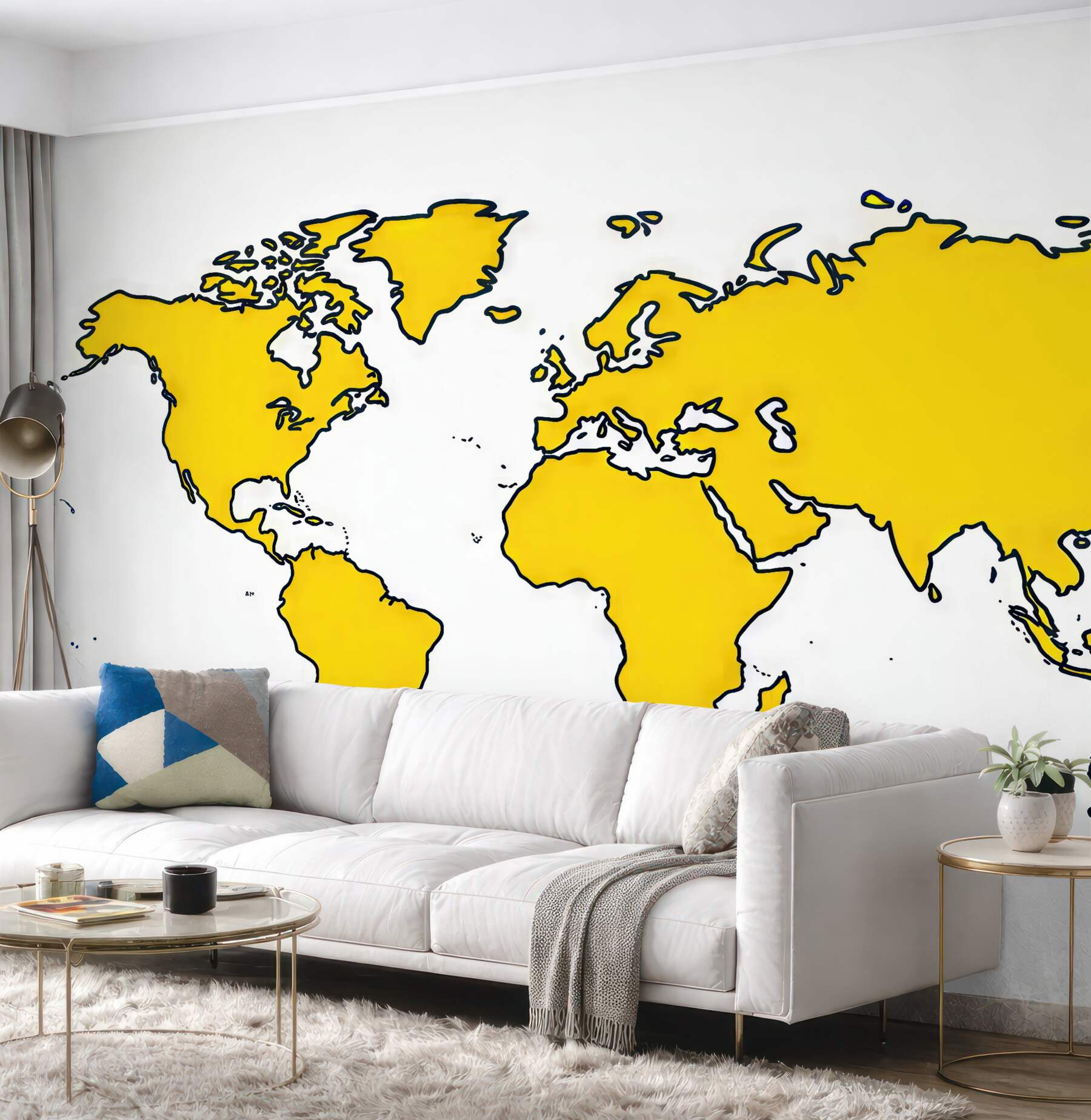 Fototapeta żółta mapa świata w konturze