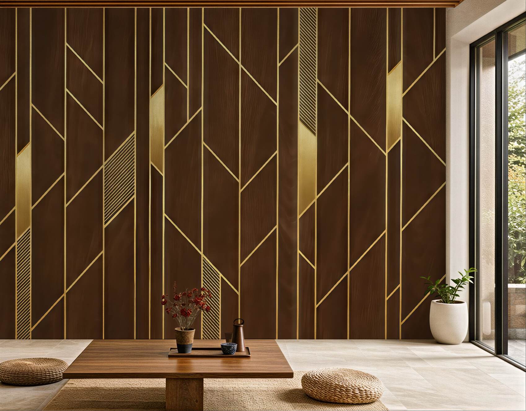 Fototapeta złota geometria na drewnianym tle