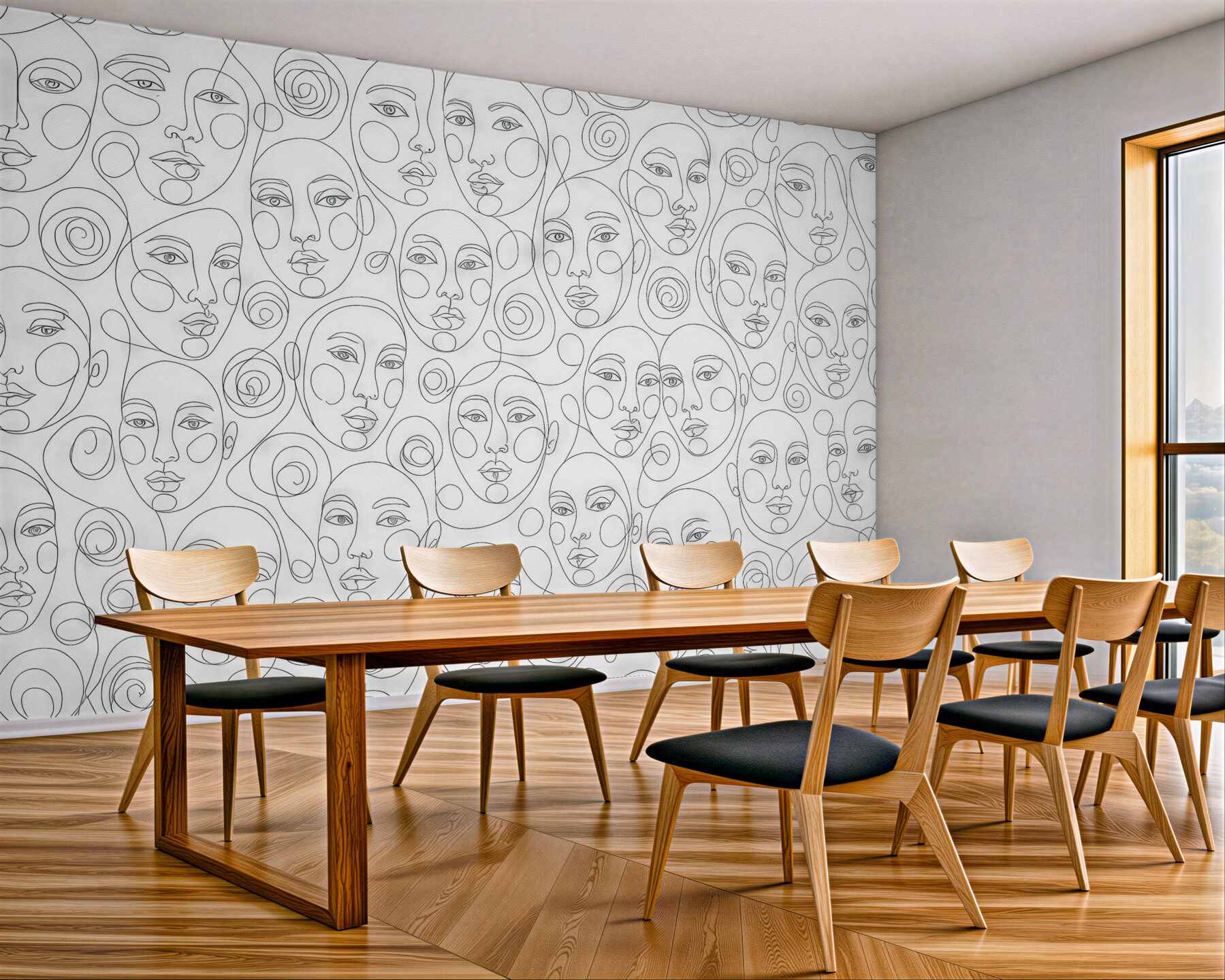 Fototapeta abstrakcyjne twarze w linearnym szkicu