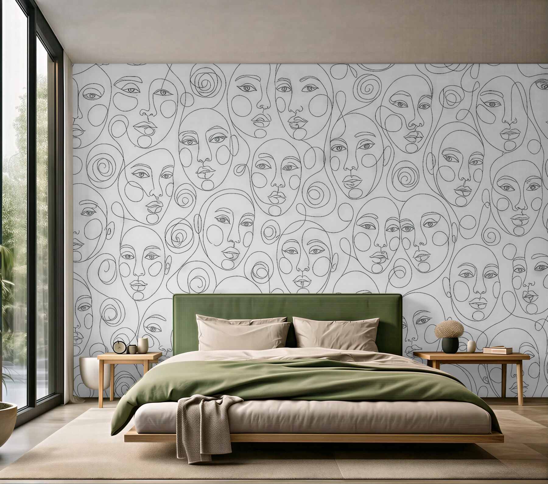 Fototapeta abstrakcyjne twarze w linearnym szkicu