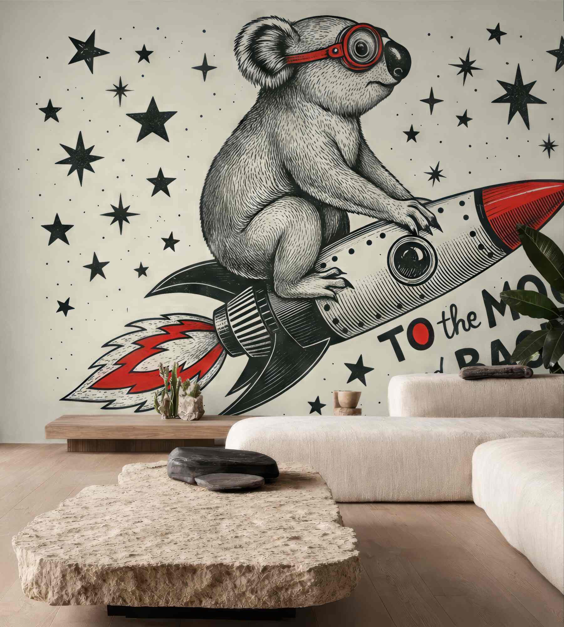 Fototapeta koala w rakiecie pośród gwiazd
