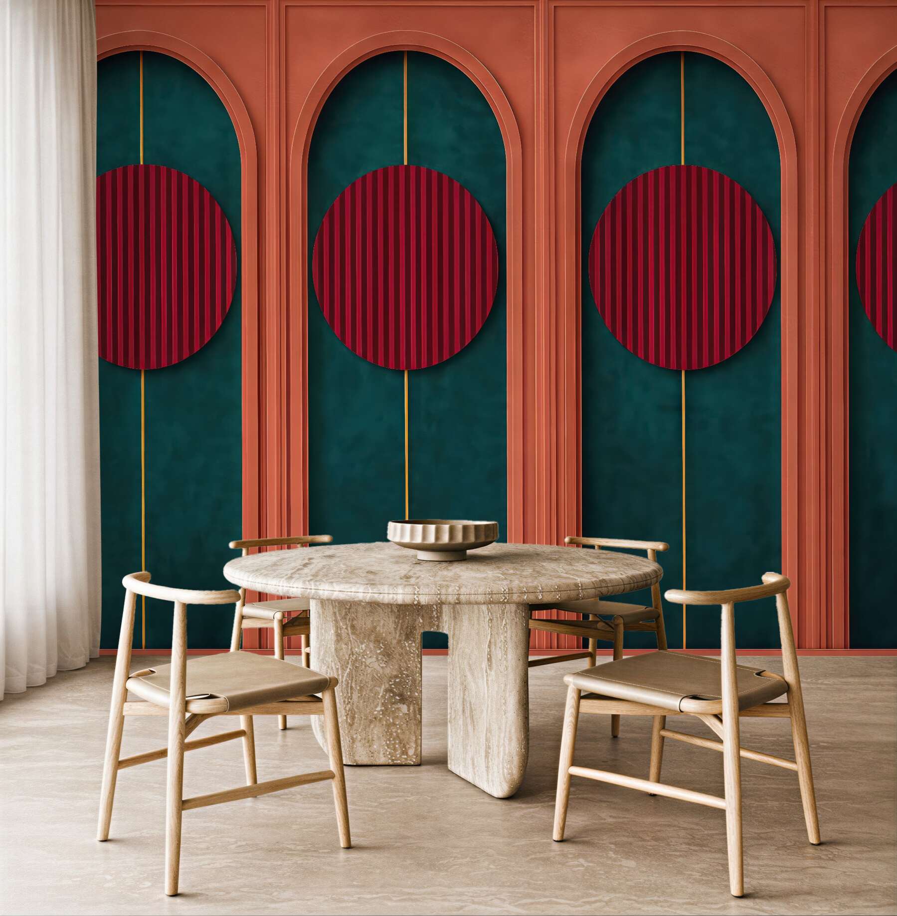 Fototapeta art déco z czerwonymi okręgami