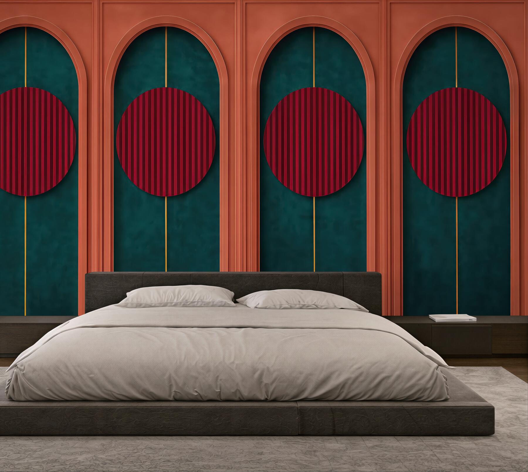 Fototapeta art déco z czerwonymi okręgami