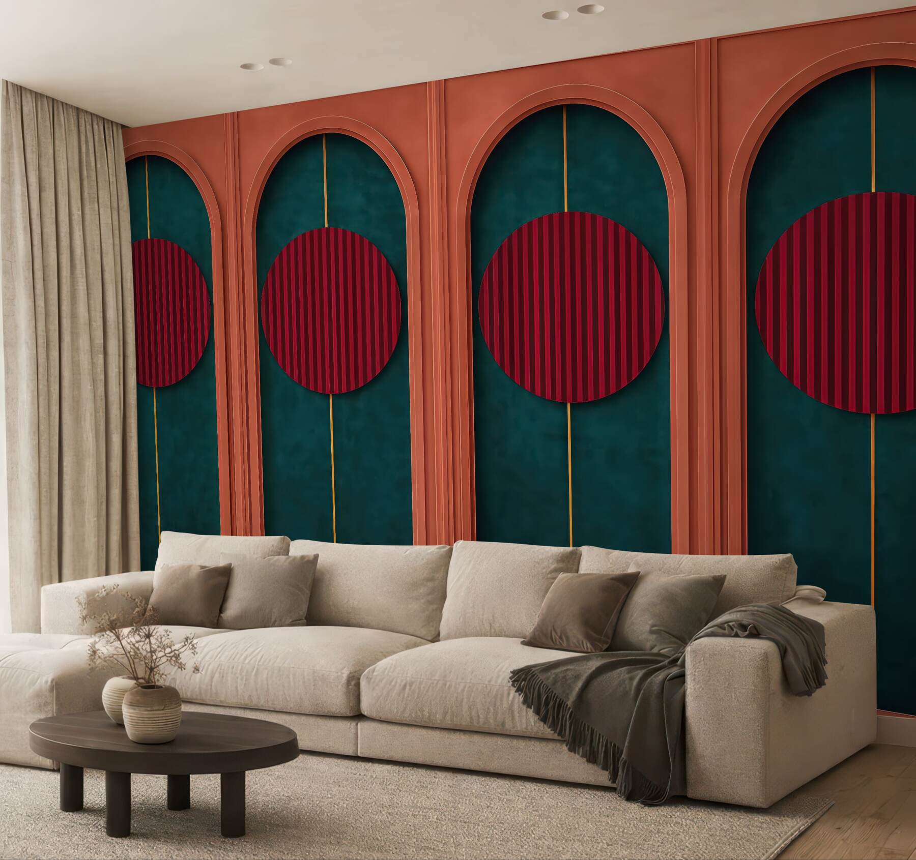 Fototapeta art déco z czerwonymi okręgami