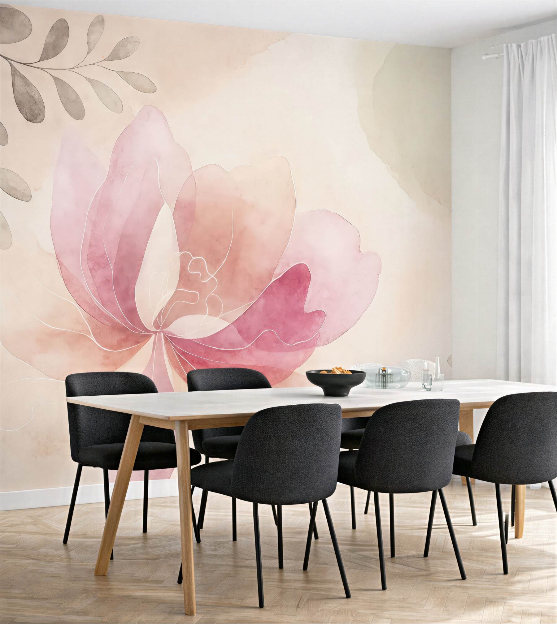 Fototapeta pastelowy kwiat magnolii z delikatnymi liśćmi