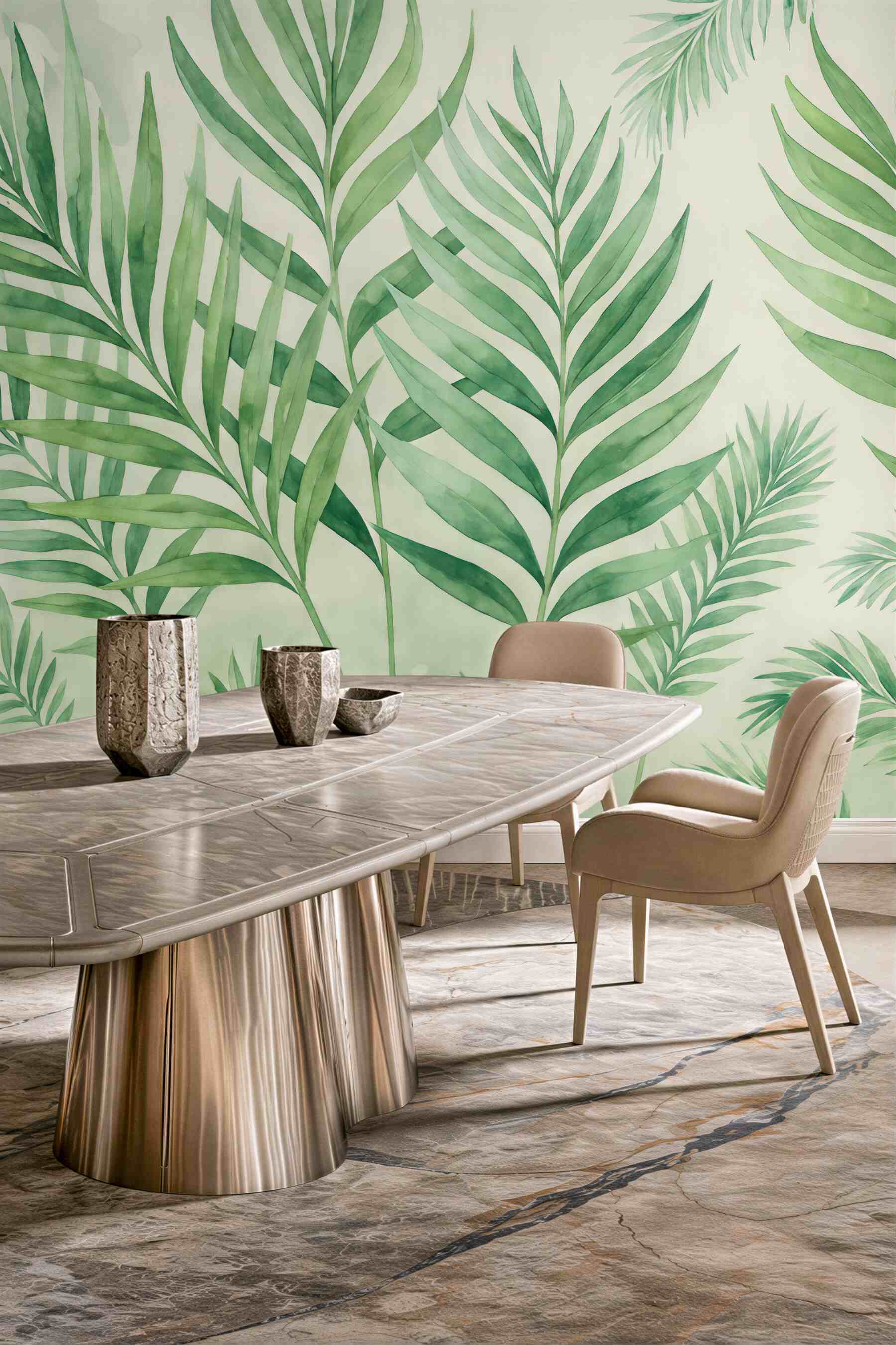 Fototapeta akwarelowe liście palmowe w zieleni