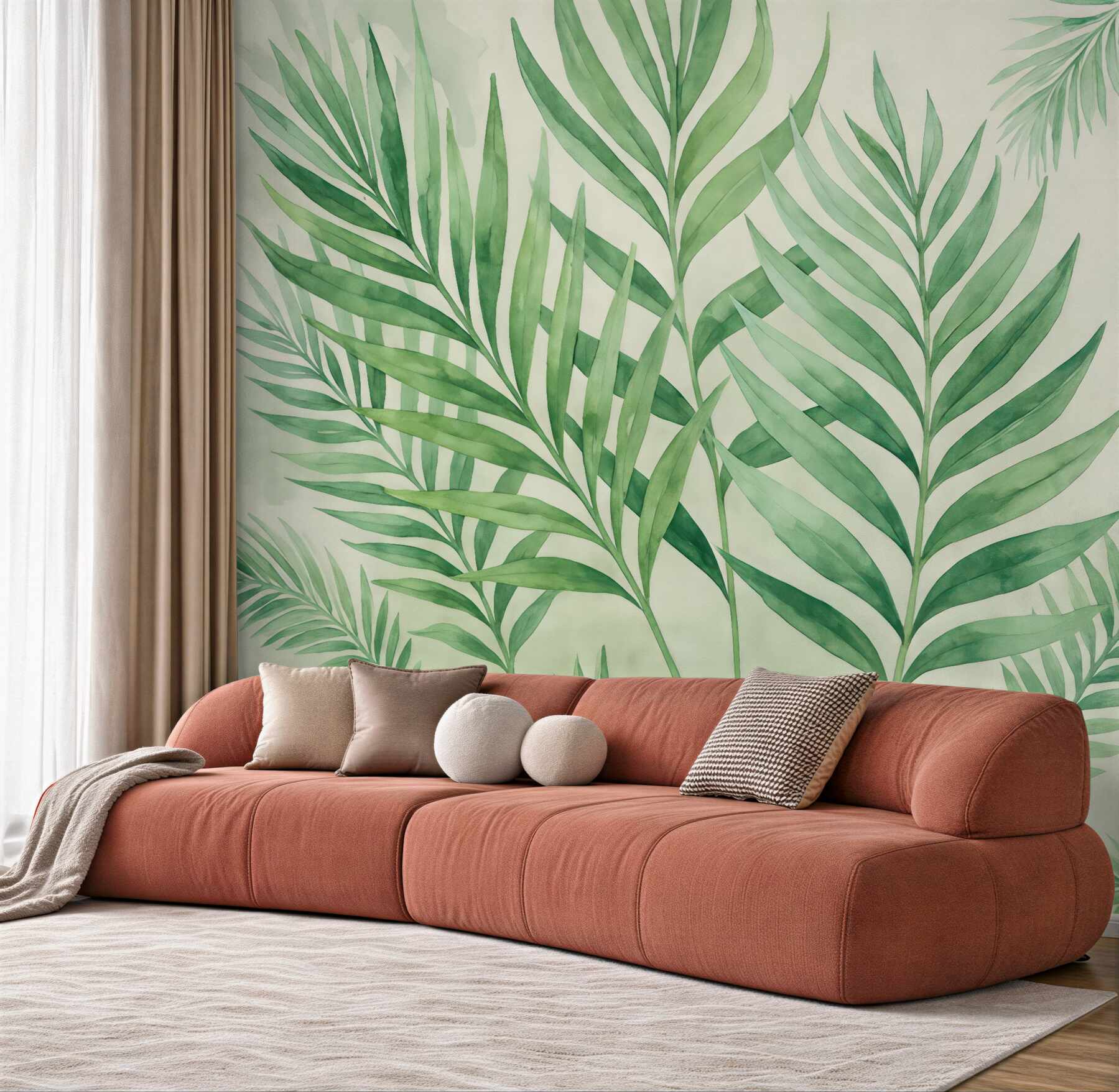 Fototapeta akwarelowe liście palmowe w zieleni