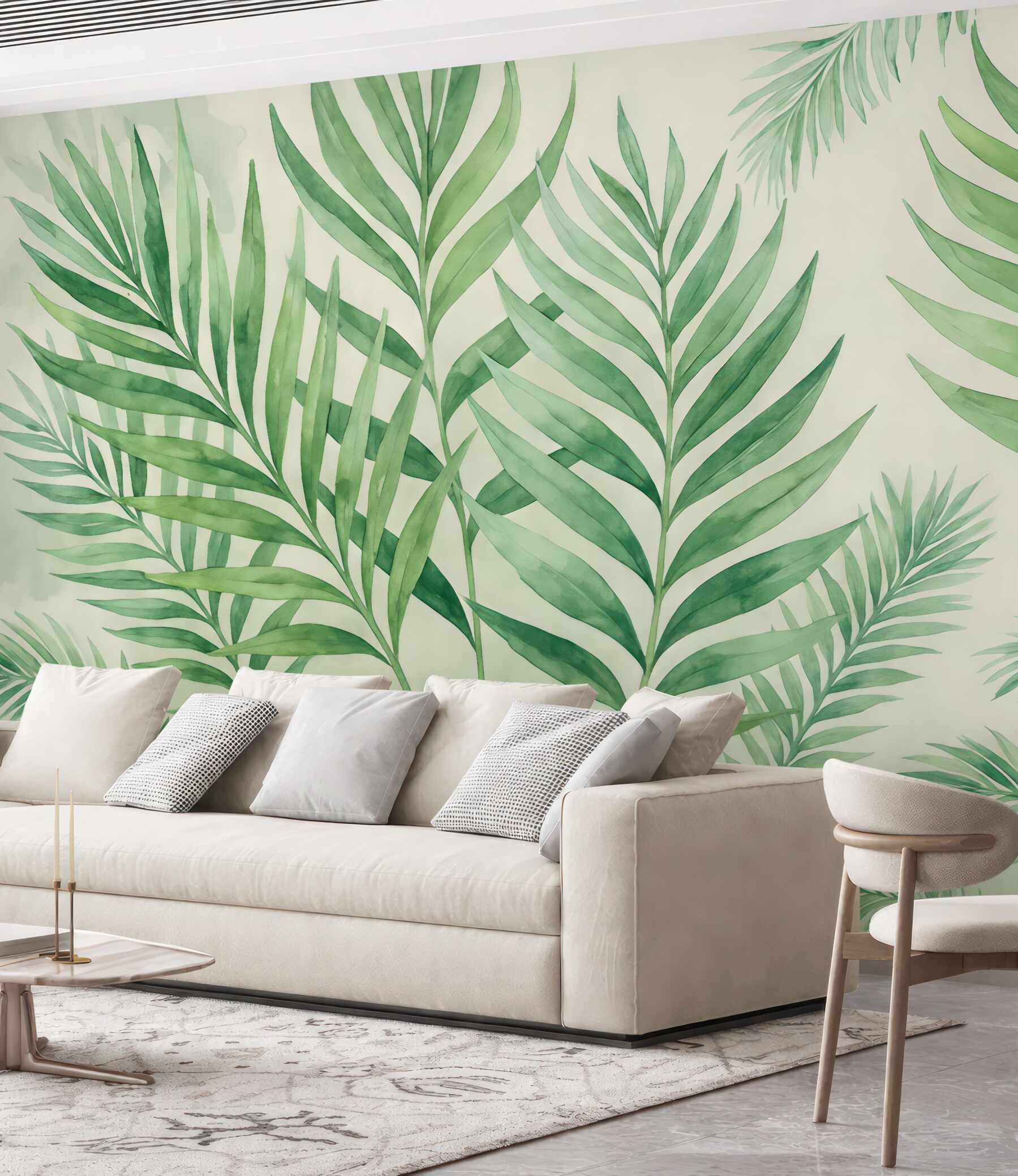 Fototapeta akwarelowe liście palmowe w zieleni