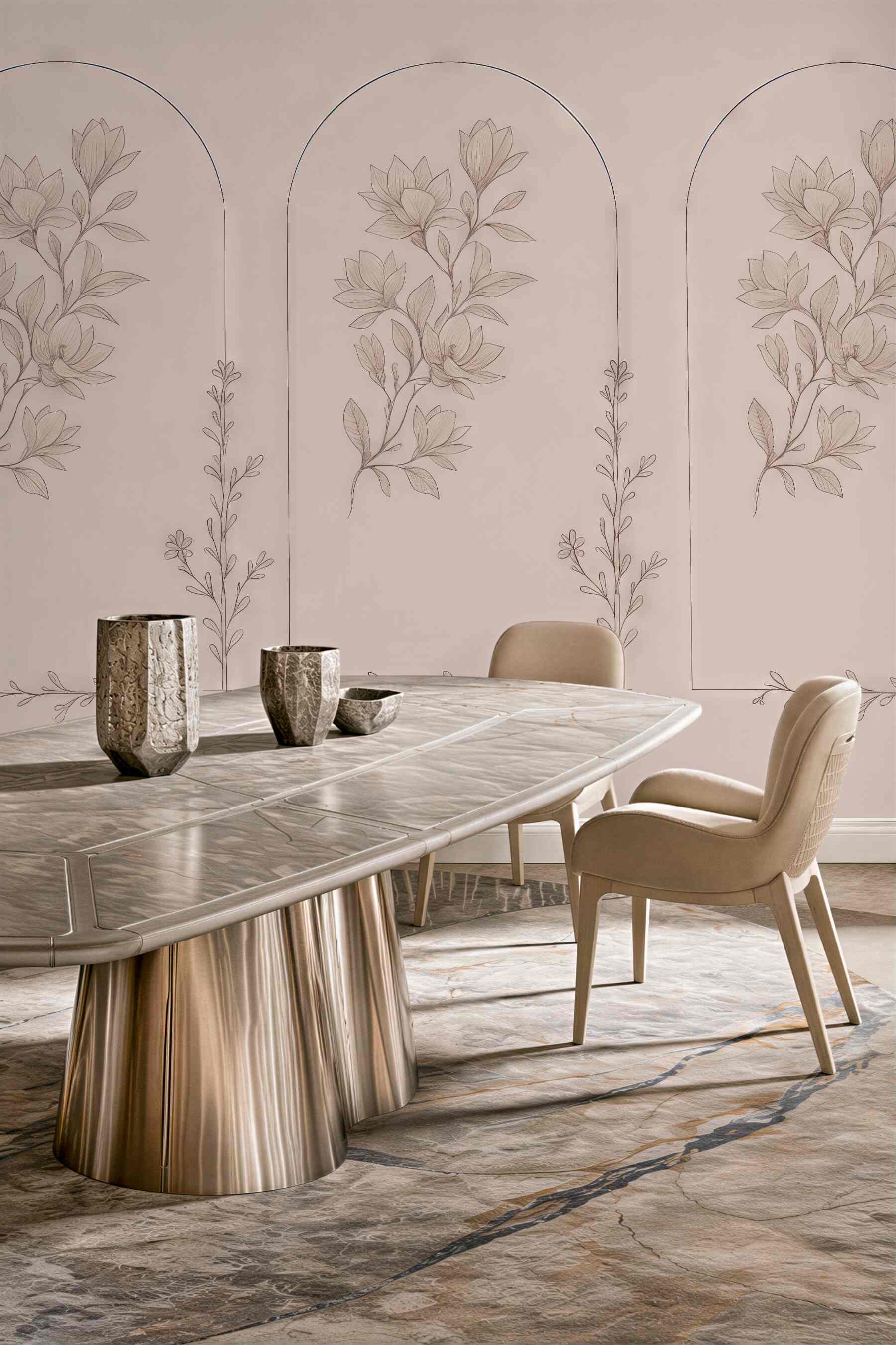 Fototapeta subtelne magnolie w pudrowych arkadach