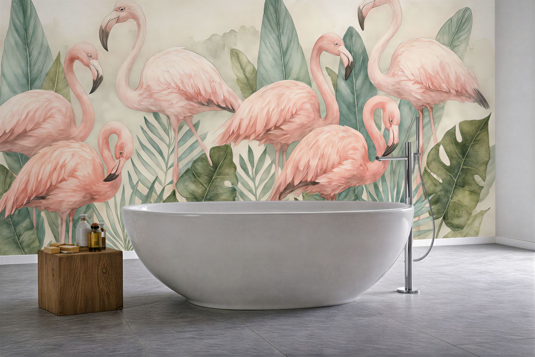 Fototapeta różowe flamingi w tropikalnych liściach