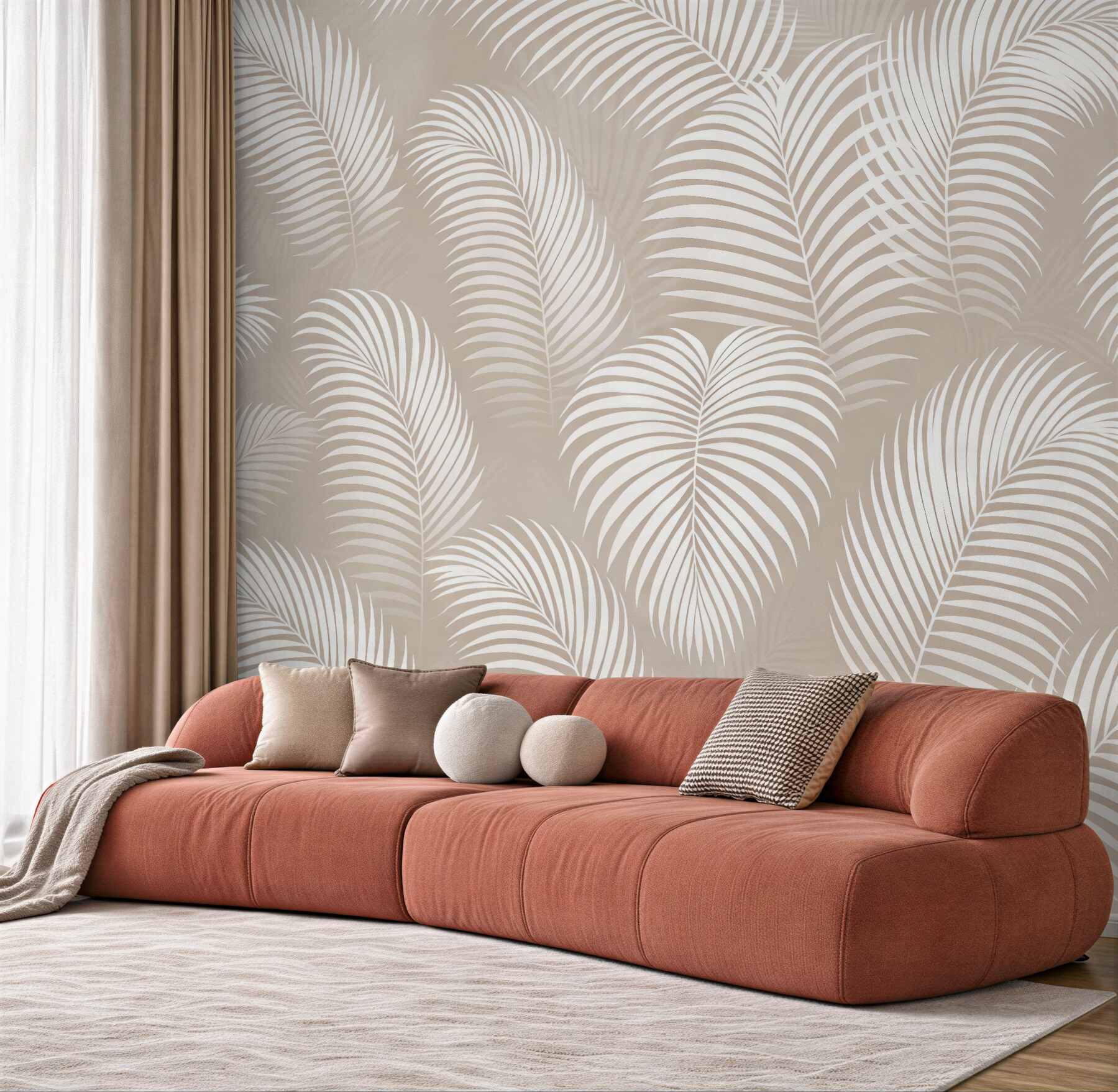 Fototapeta delikatne liście palm w beżu