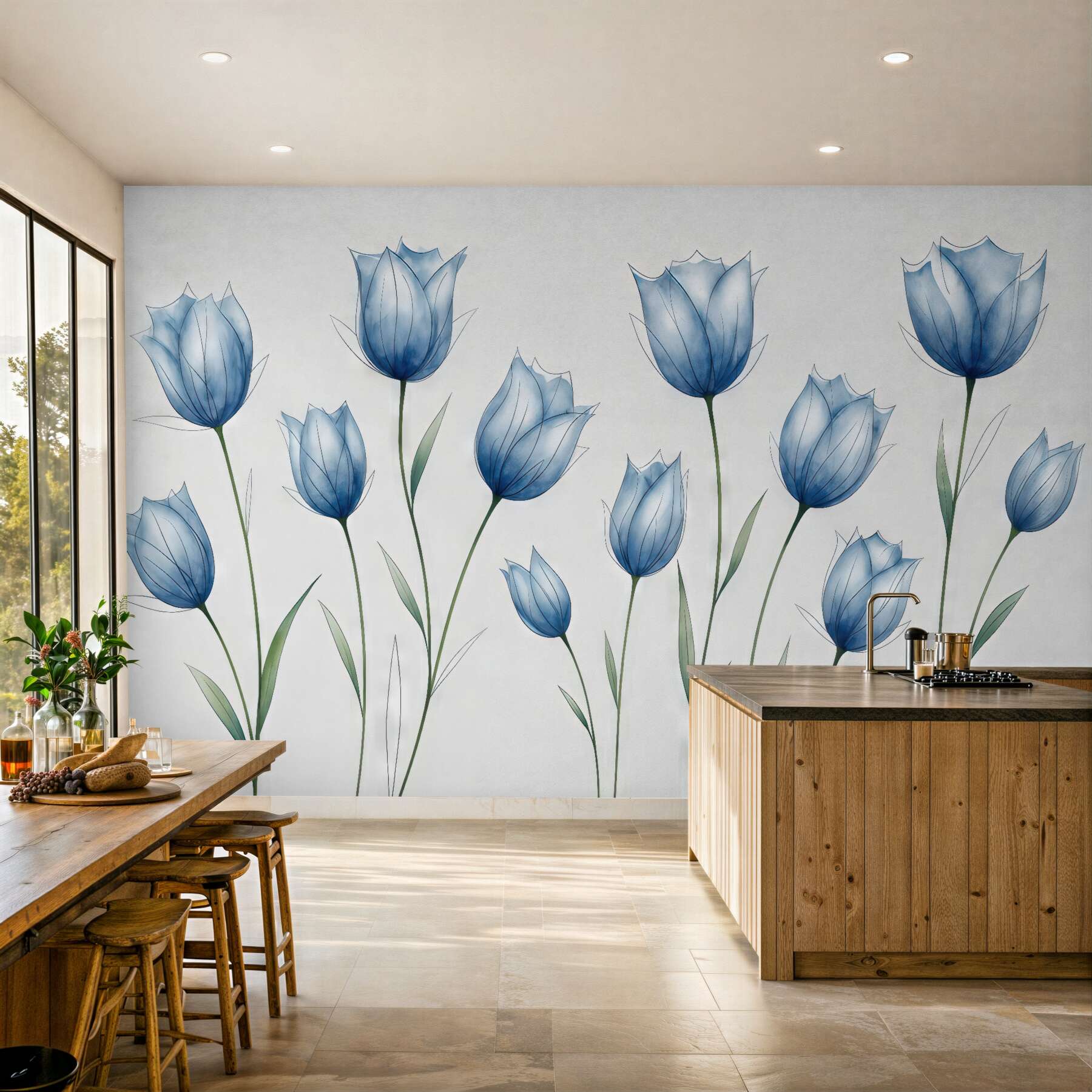 Fototapeta niebieskie tulipany w lekkiej akwareli