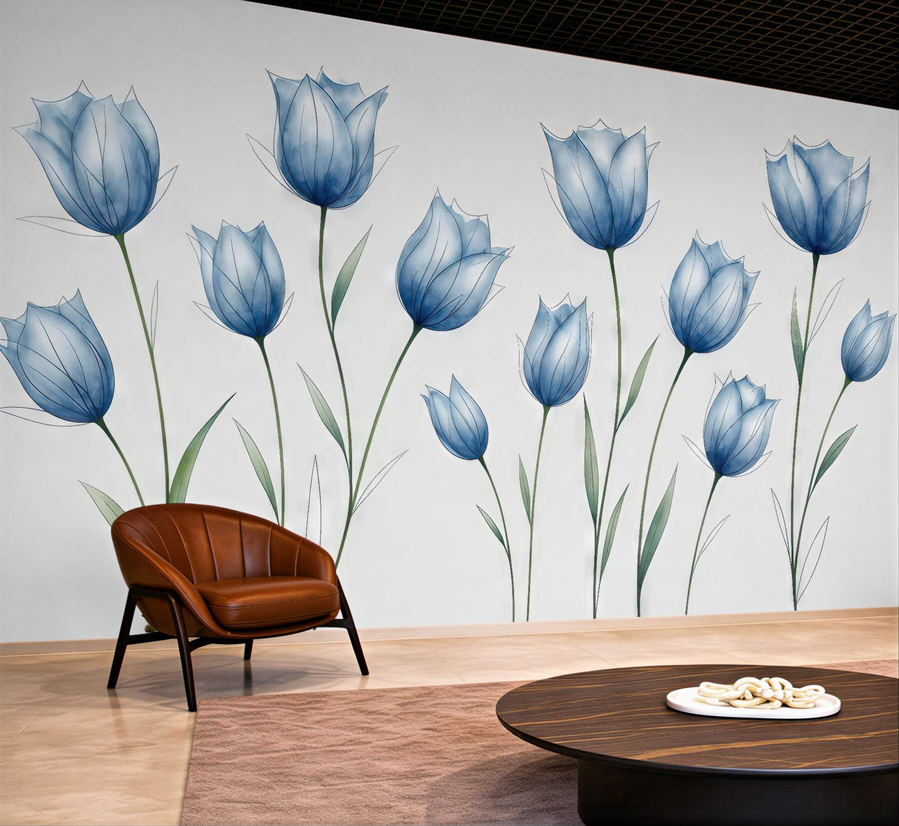Fototapeta niebieskie tulipany w lekkiej akwareli
