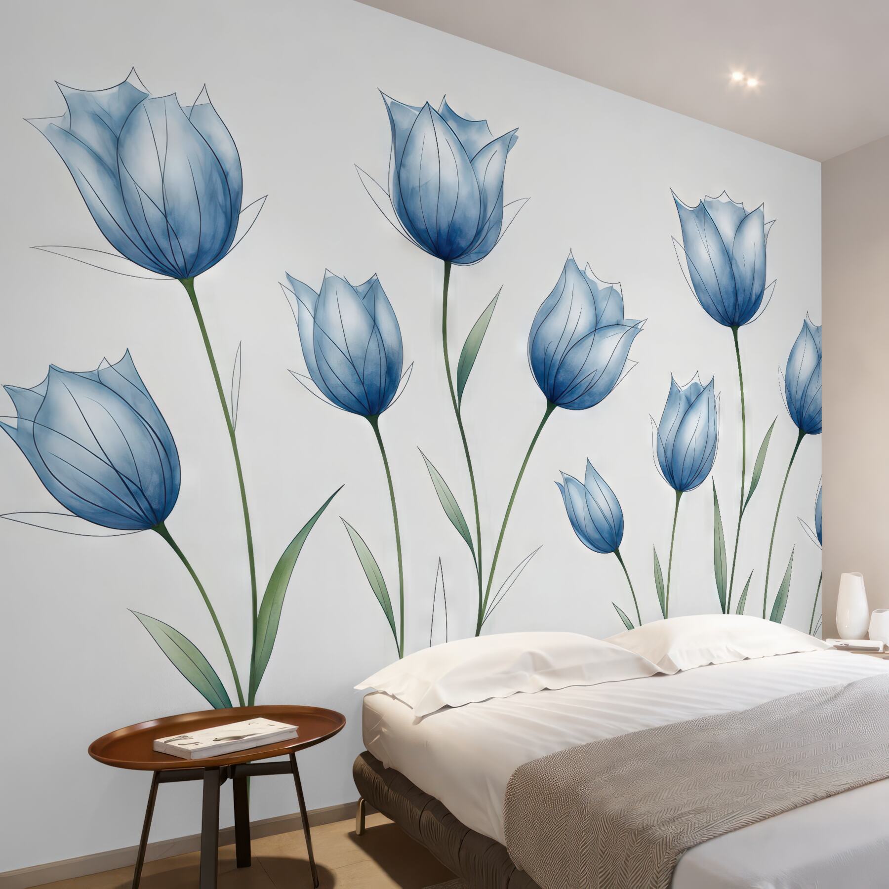 Fototapeta niebieskie tulipany w lekkiej akwareli
