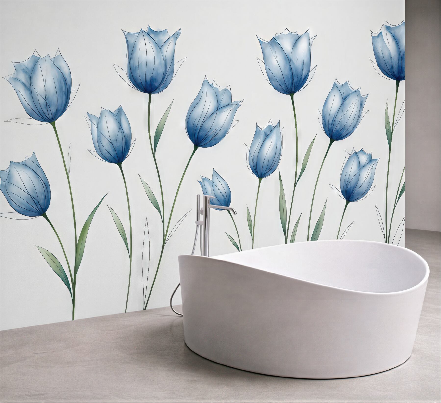 Fototapeta niebieskie tulipany w lekkiej akwareli
