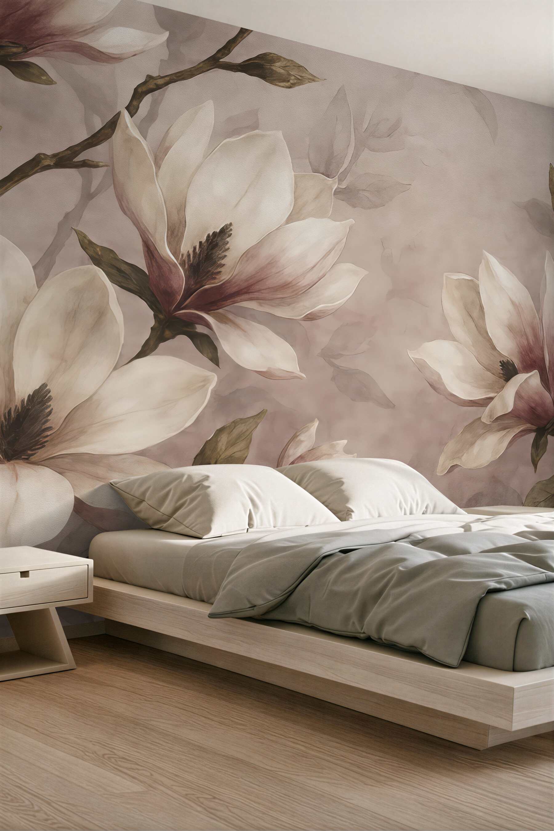 Fototapeta akwarelowe magnolie w pudrowym różu