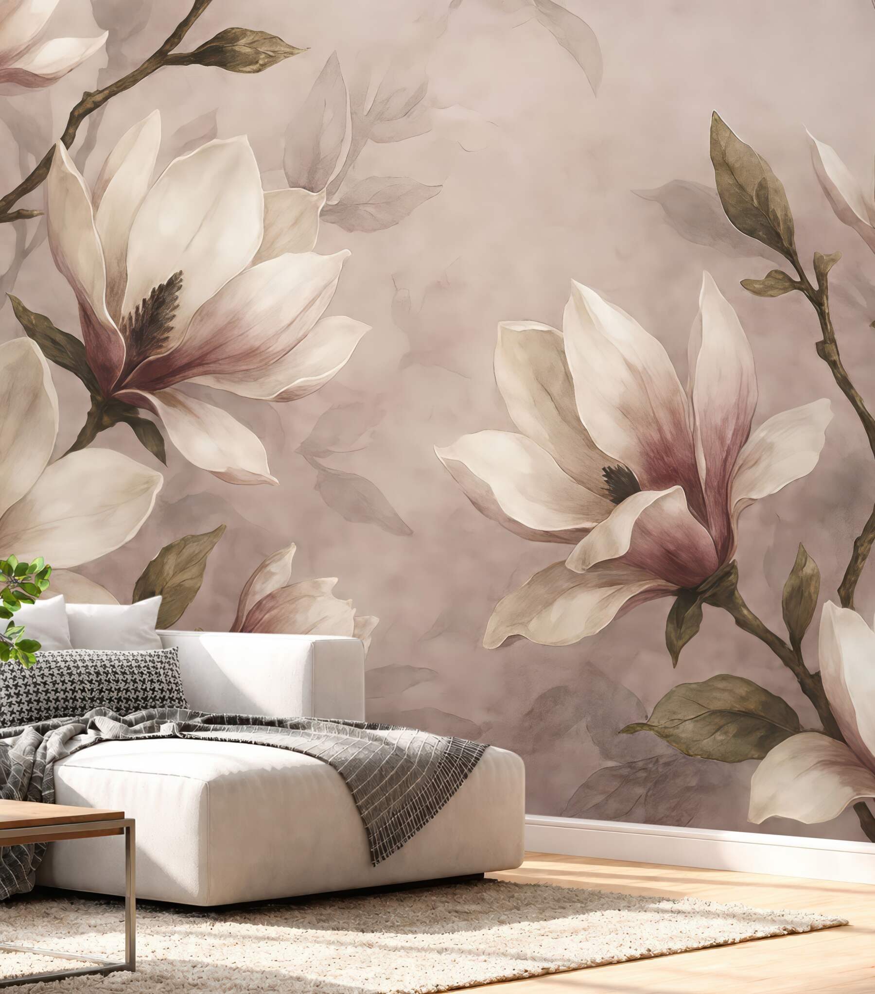 Fototapeta akwarelowe magnolie w pudrowym różu
