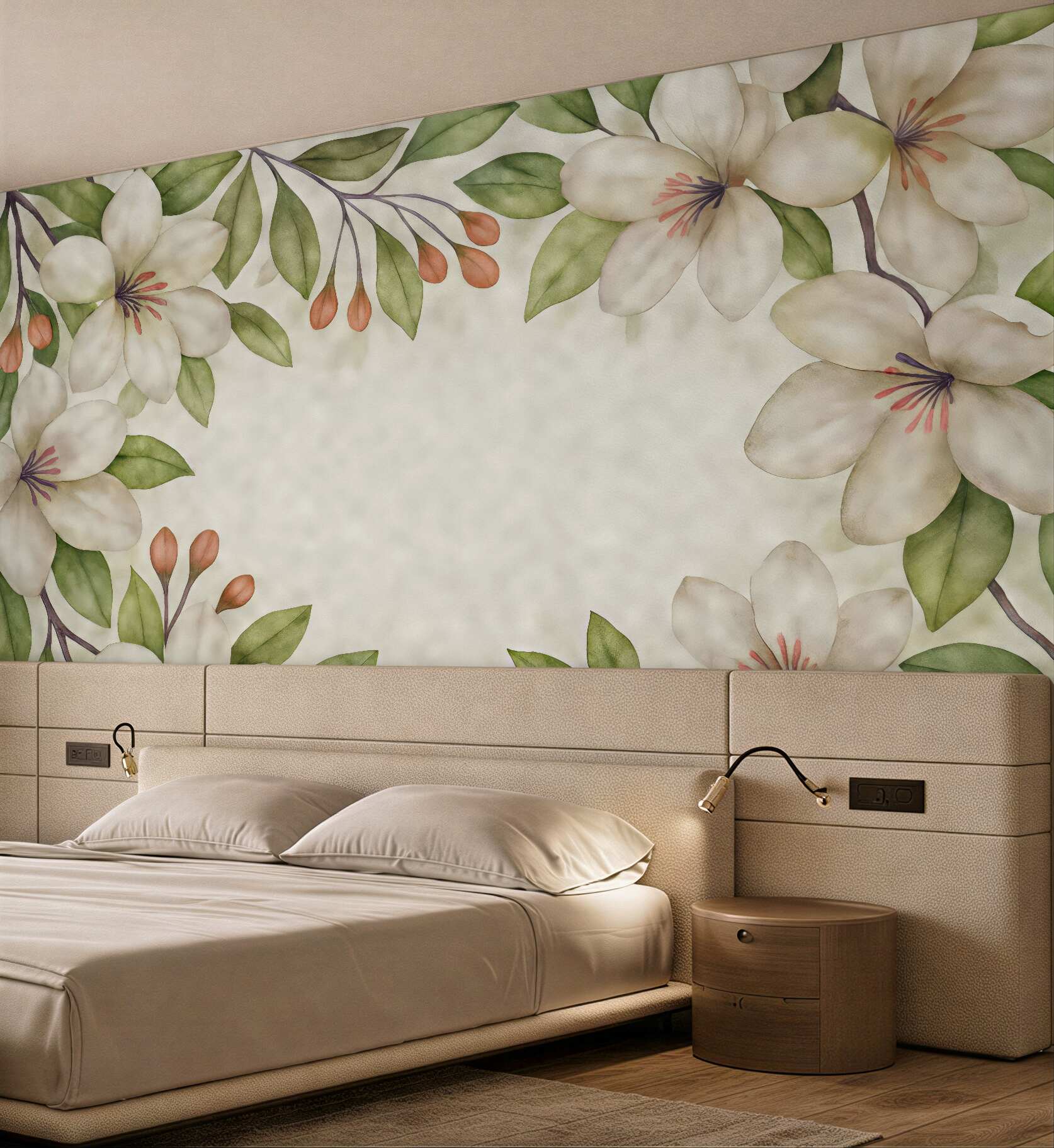 Fototapeta akwarelowe magnolie w subtelnej ramie