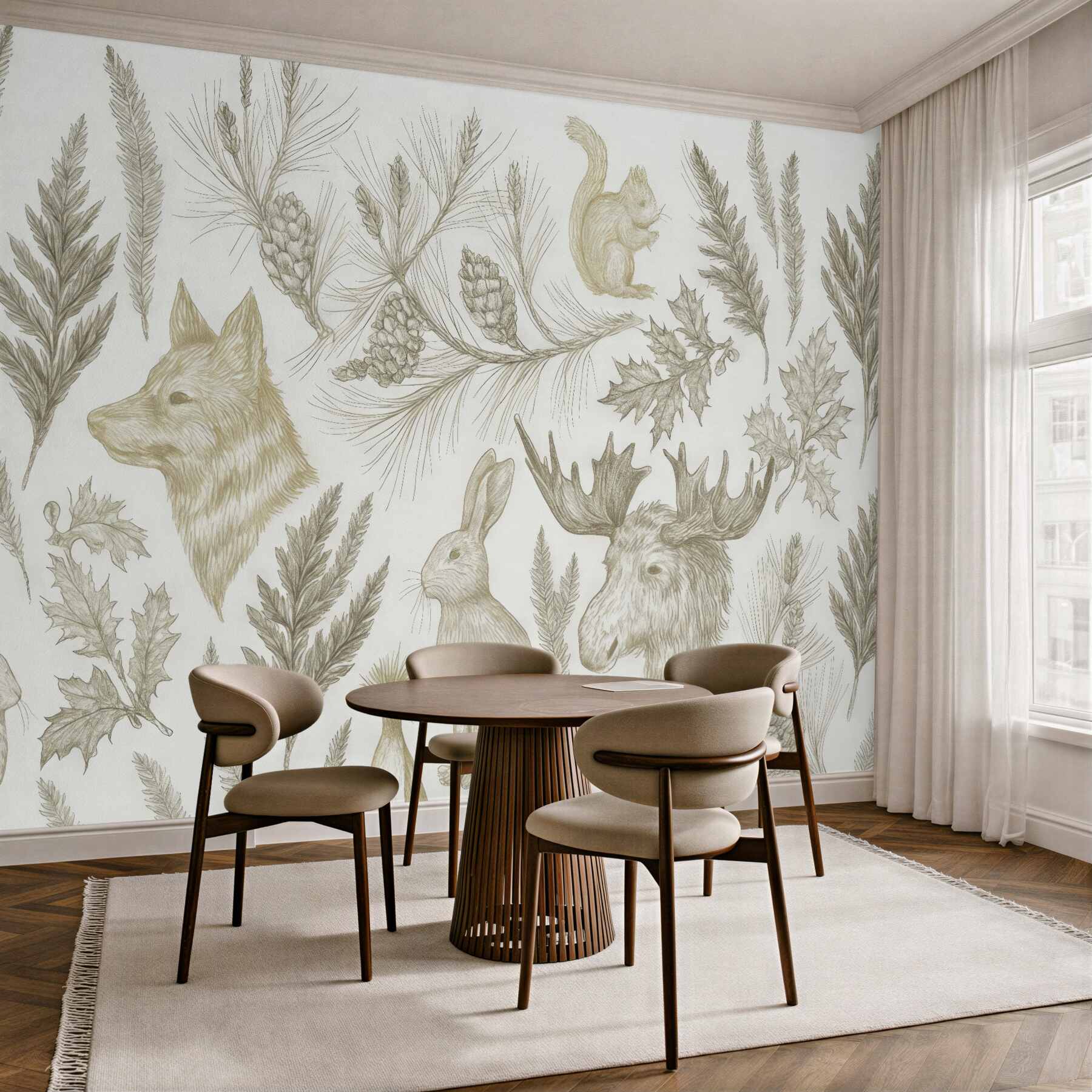 Fototapeta leśne zwierzęta i botaniczne szkice