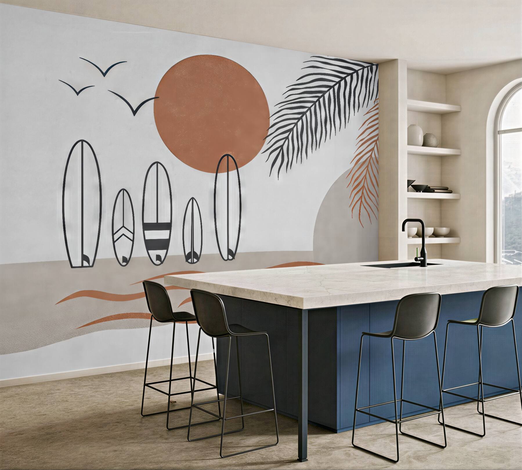 Fototapeta surfing o zachodzie w stylu boho