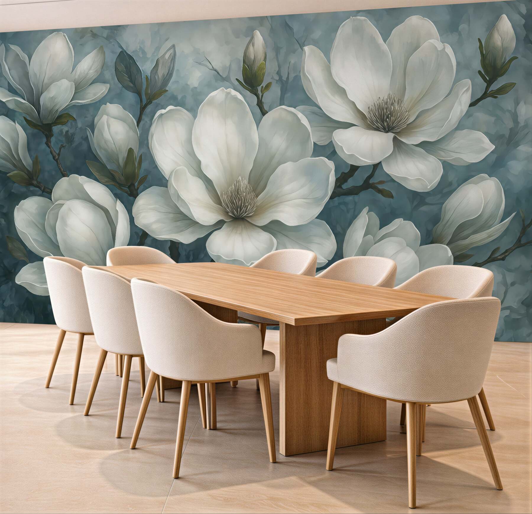 Fototapeta eleganckie białe magnolie w błękicie