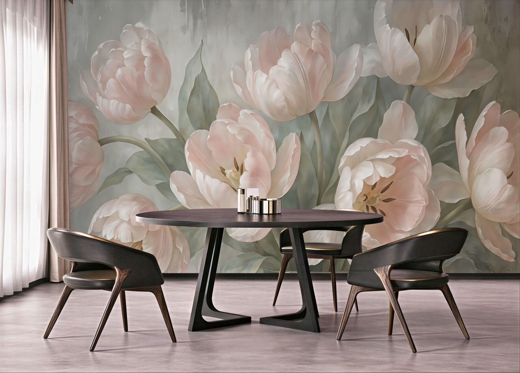 Fototapeta pudrowe tulipany w romantycznym bukiecie