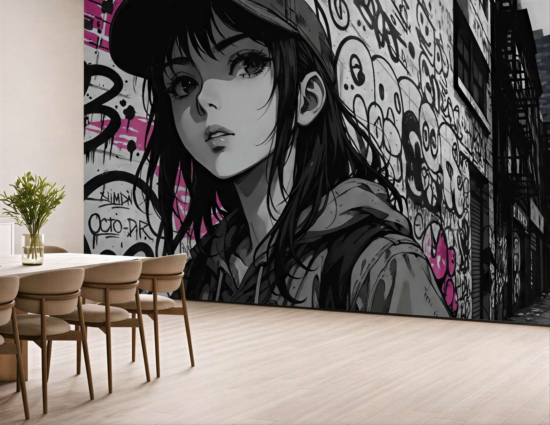 Fototapeta miejski portret manga z graffiti