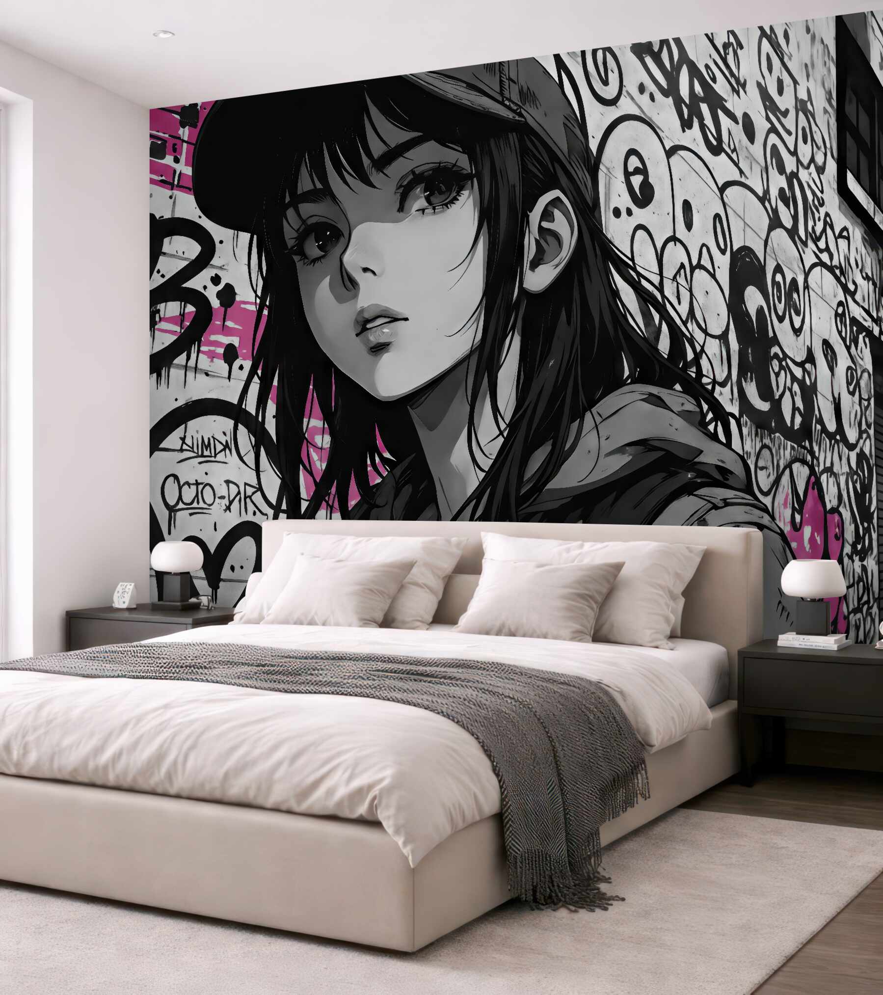 Fototapeta miejski portret manga z graffiti