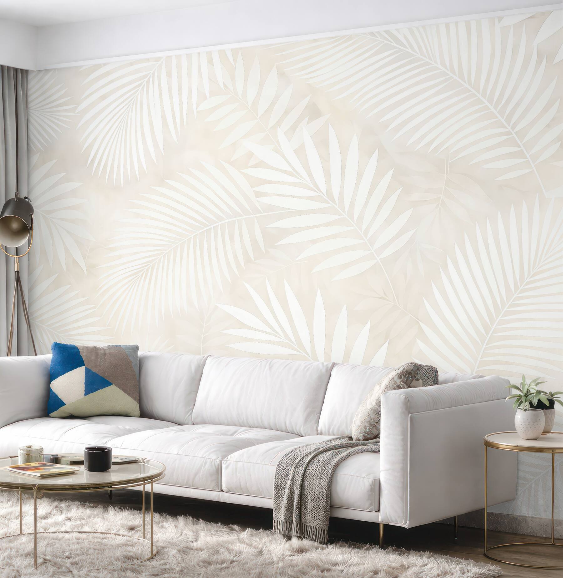 Fototapeta jasne liście palm w subtelnym beżu
