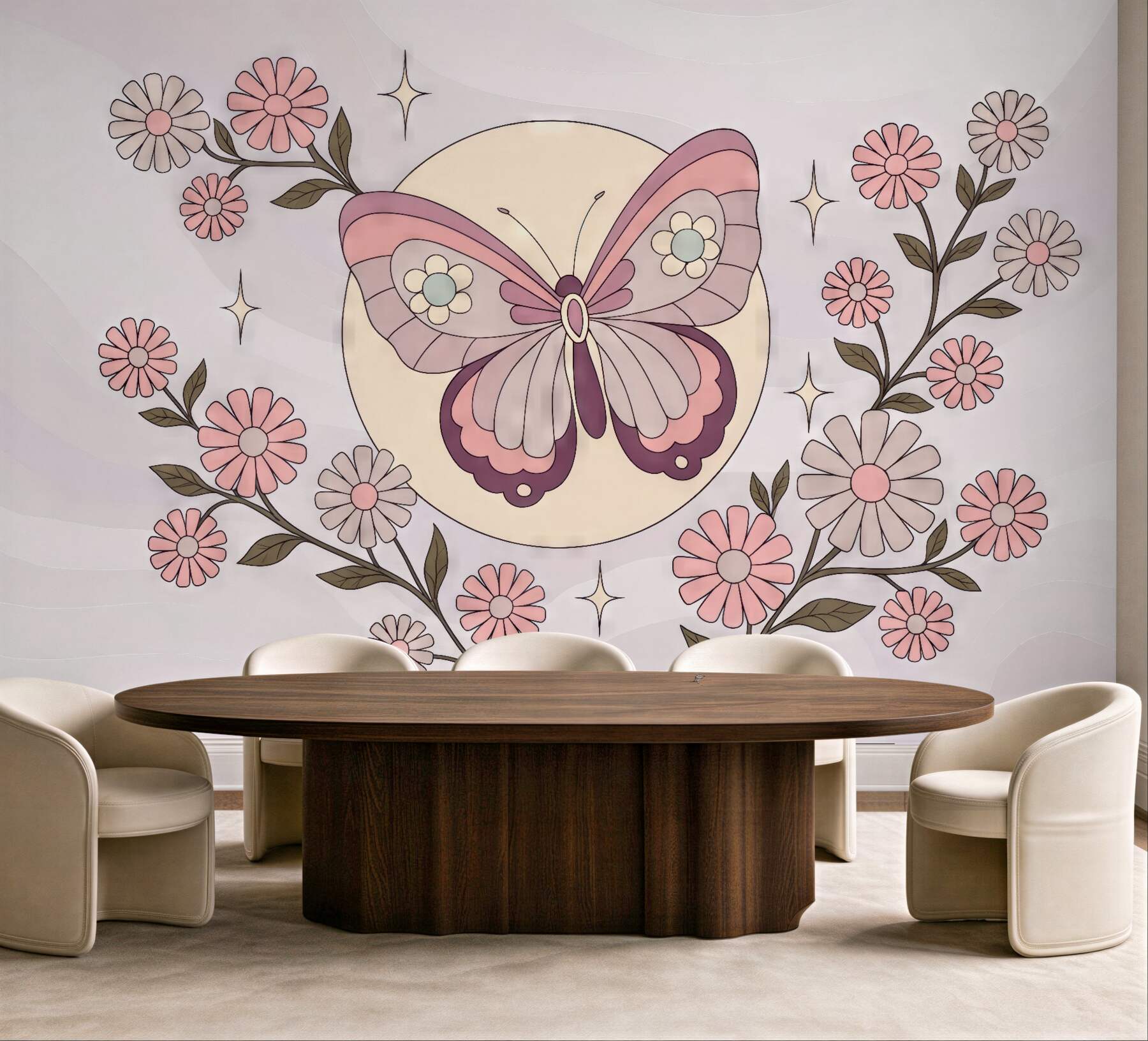 Fototapeta pastelowy motyl wśród kwiatów