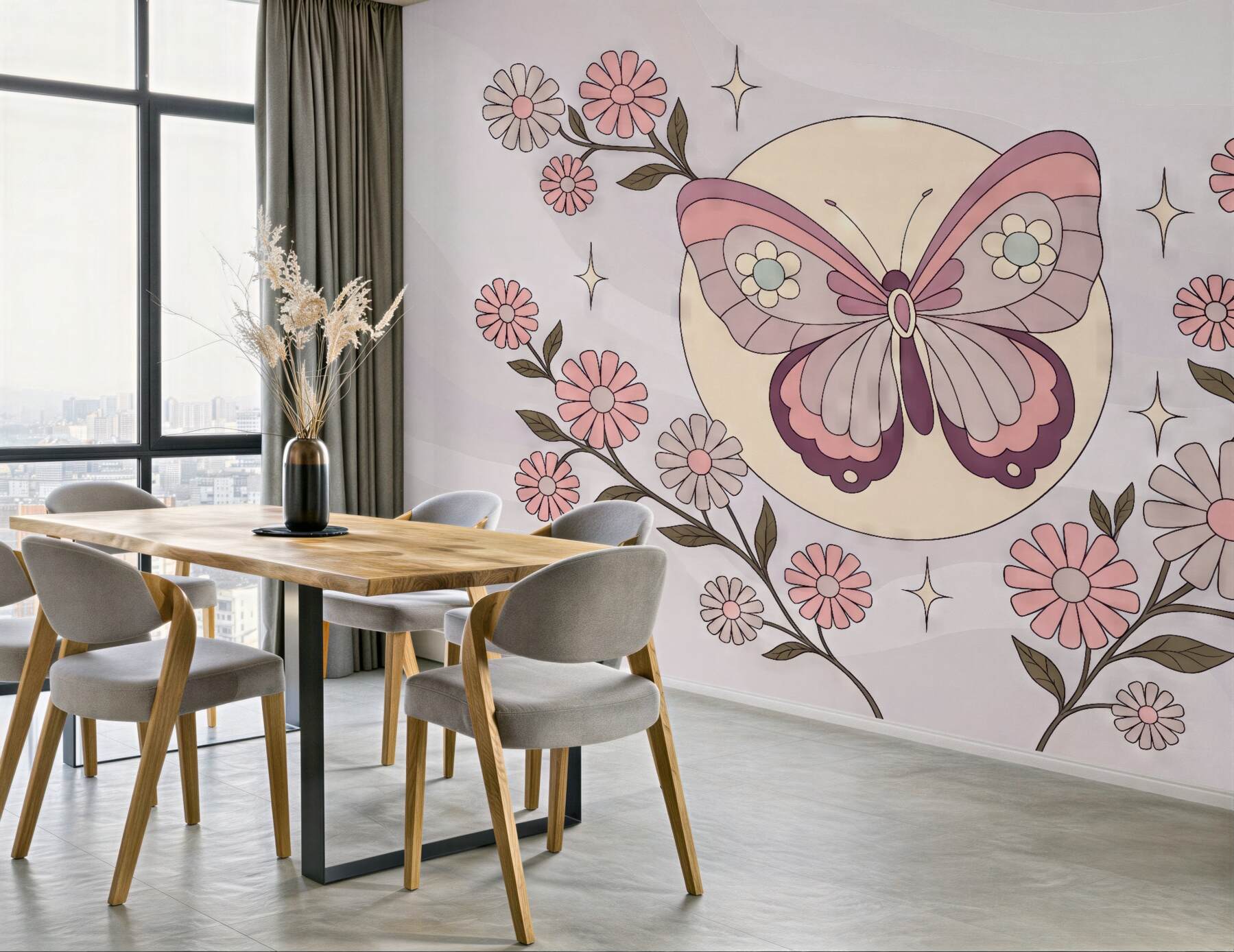 Fototapeta pastelowy motyl wśród kwiatów