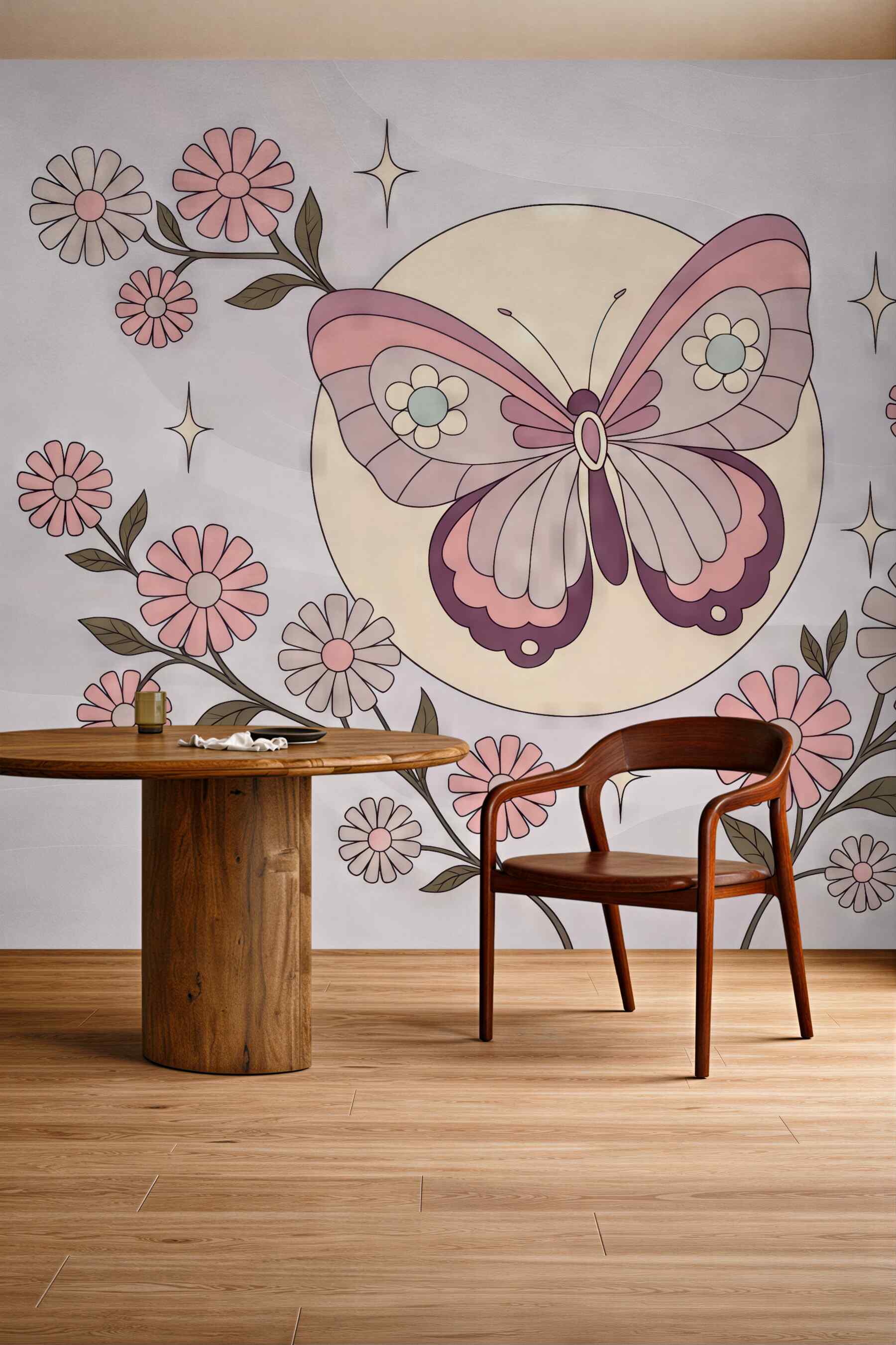 Fototapeta pastelowy motyl wśród kwiatów