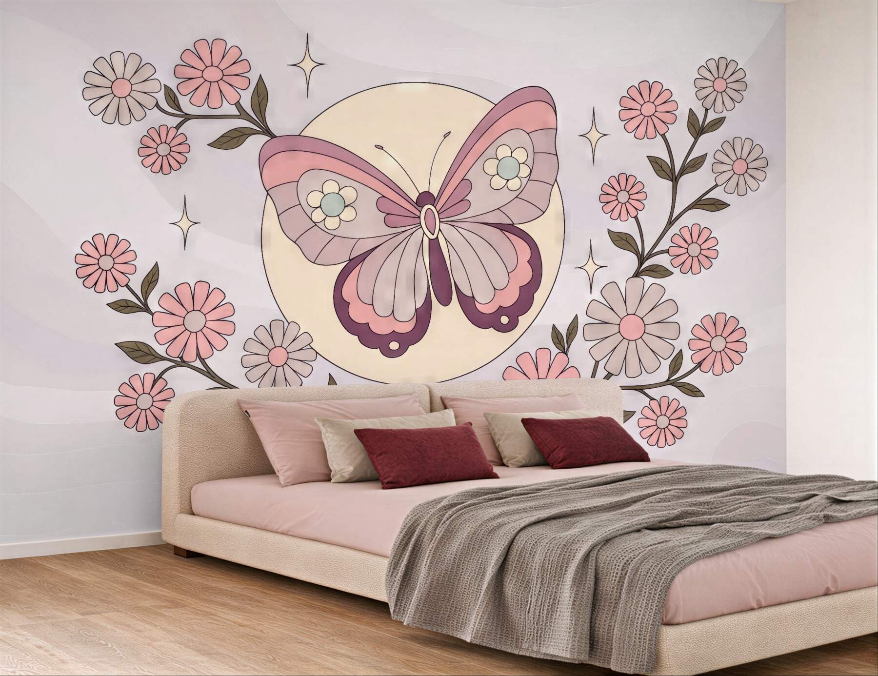 Fototapeta pastelowy motyl wśród kwiatów