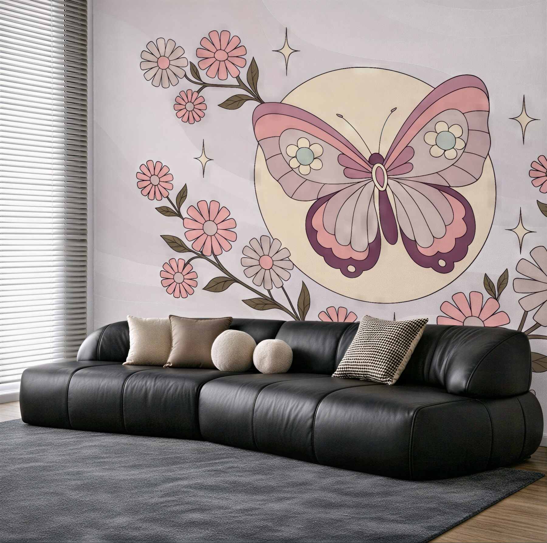Fototapeta pastelowy motyl wśród kwiatów