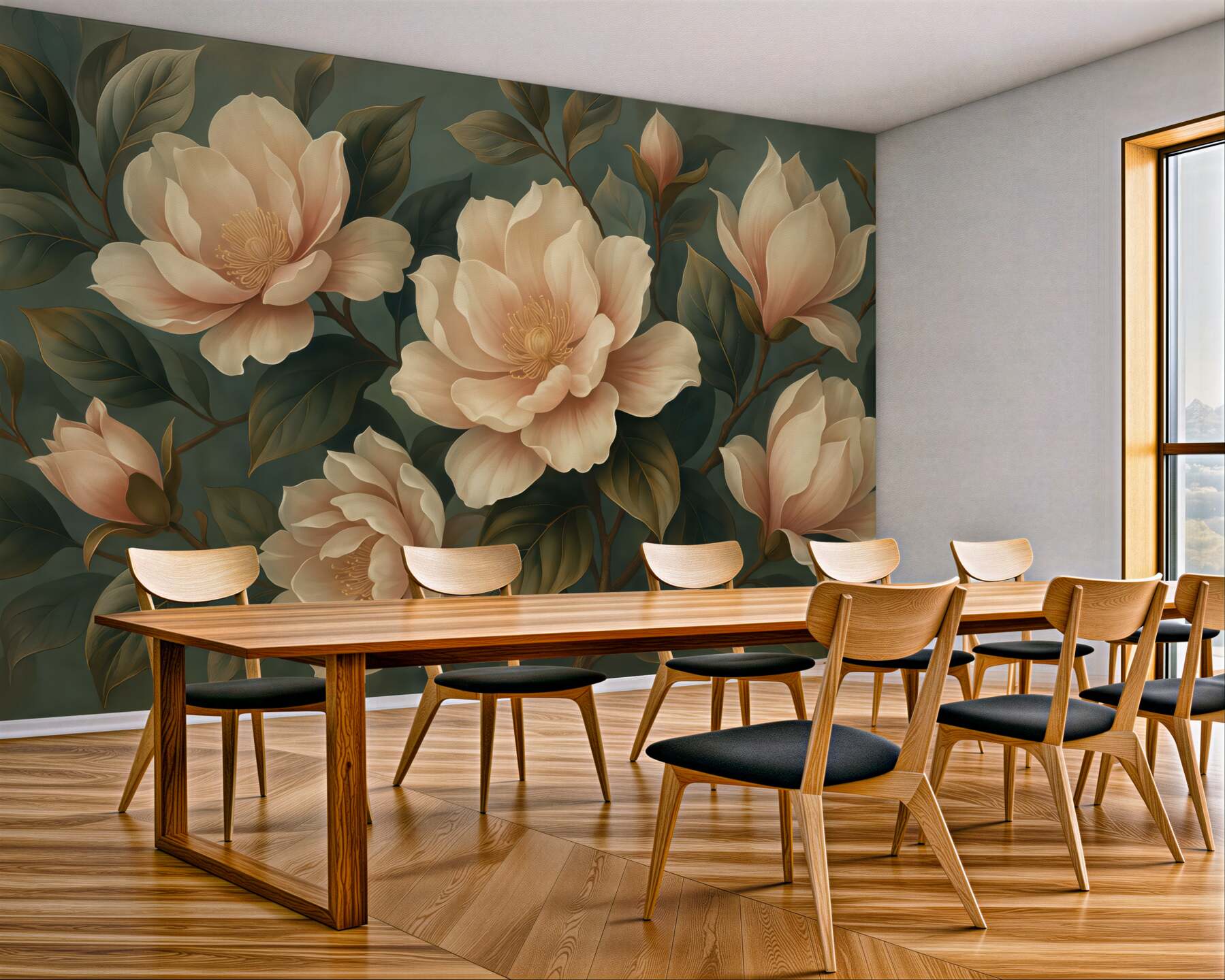 Fototapeta eleganckie magnolie na szmaragdowym tle