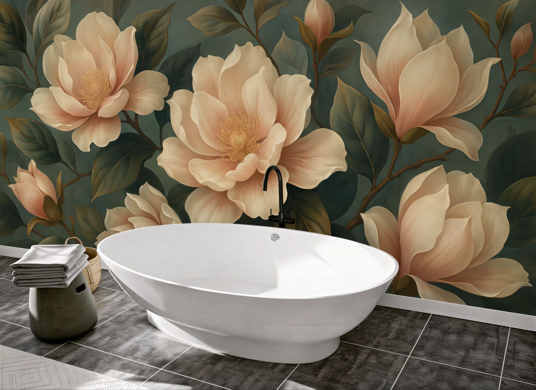 Fototapeta eleganckie magnolie na szmaragdowym tle