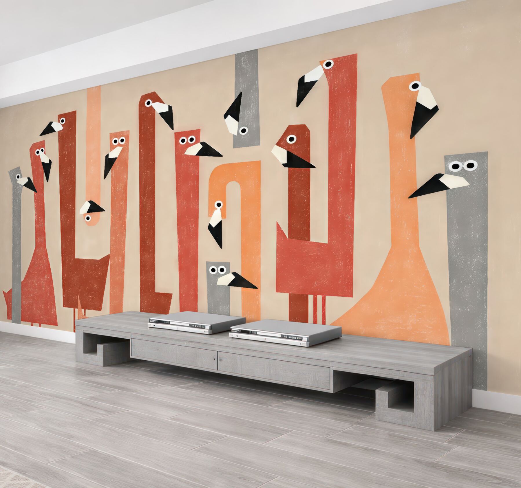 Fototapeta geometryczne flamingi w pastelach