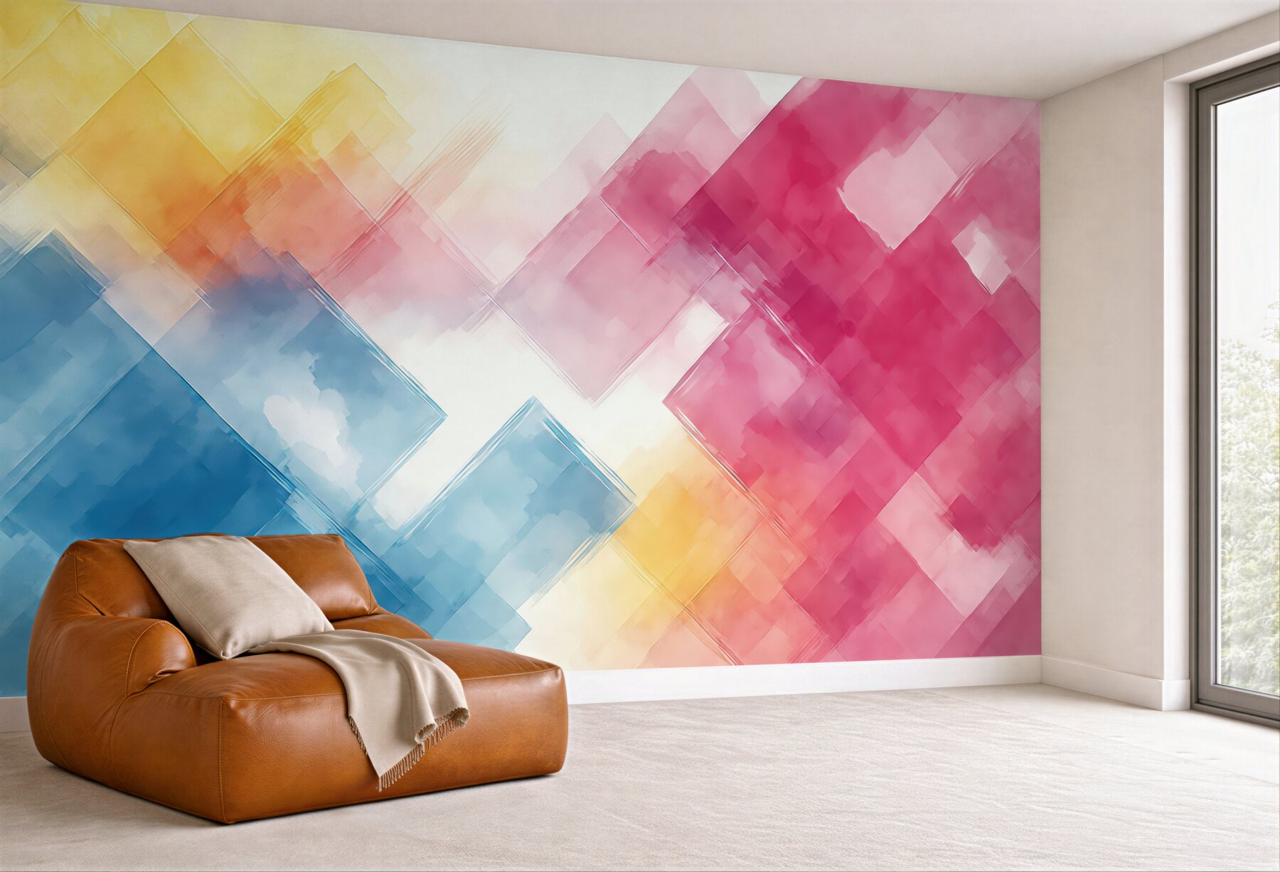 Fototapeta pastelowa abstrakcja w geometrycznych przenikaniach
