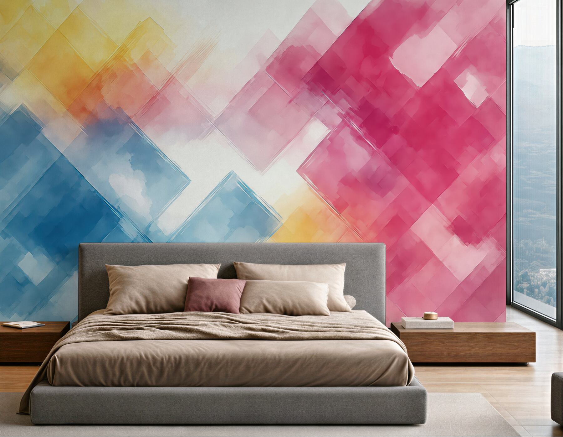 Fototapeta pastelowa abstrakcja w geometrycznych przenikaniach