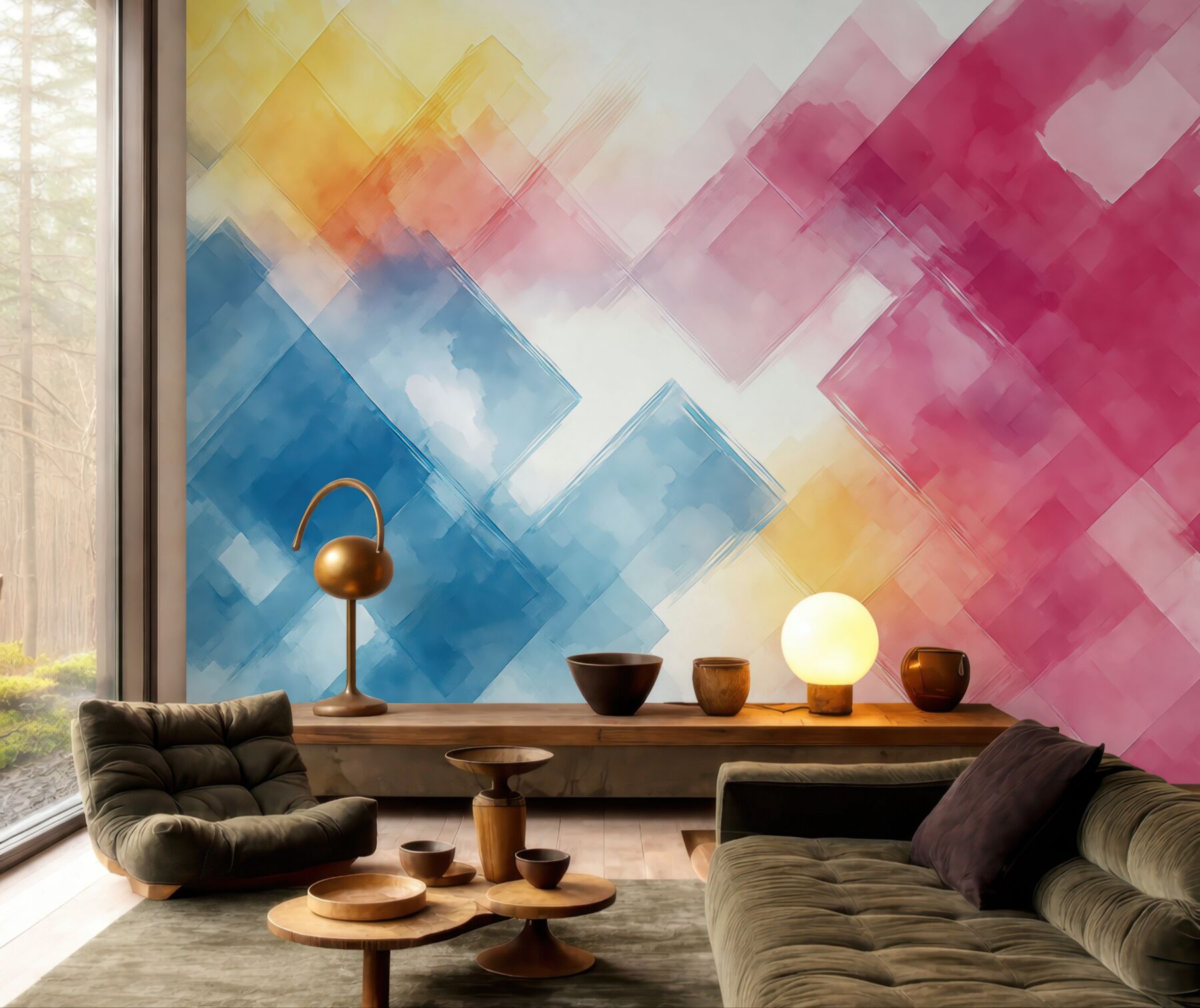 Fototapeta pastelowa abstrakcja w geometrycznych przenikaniach