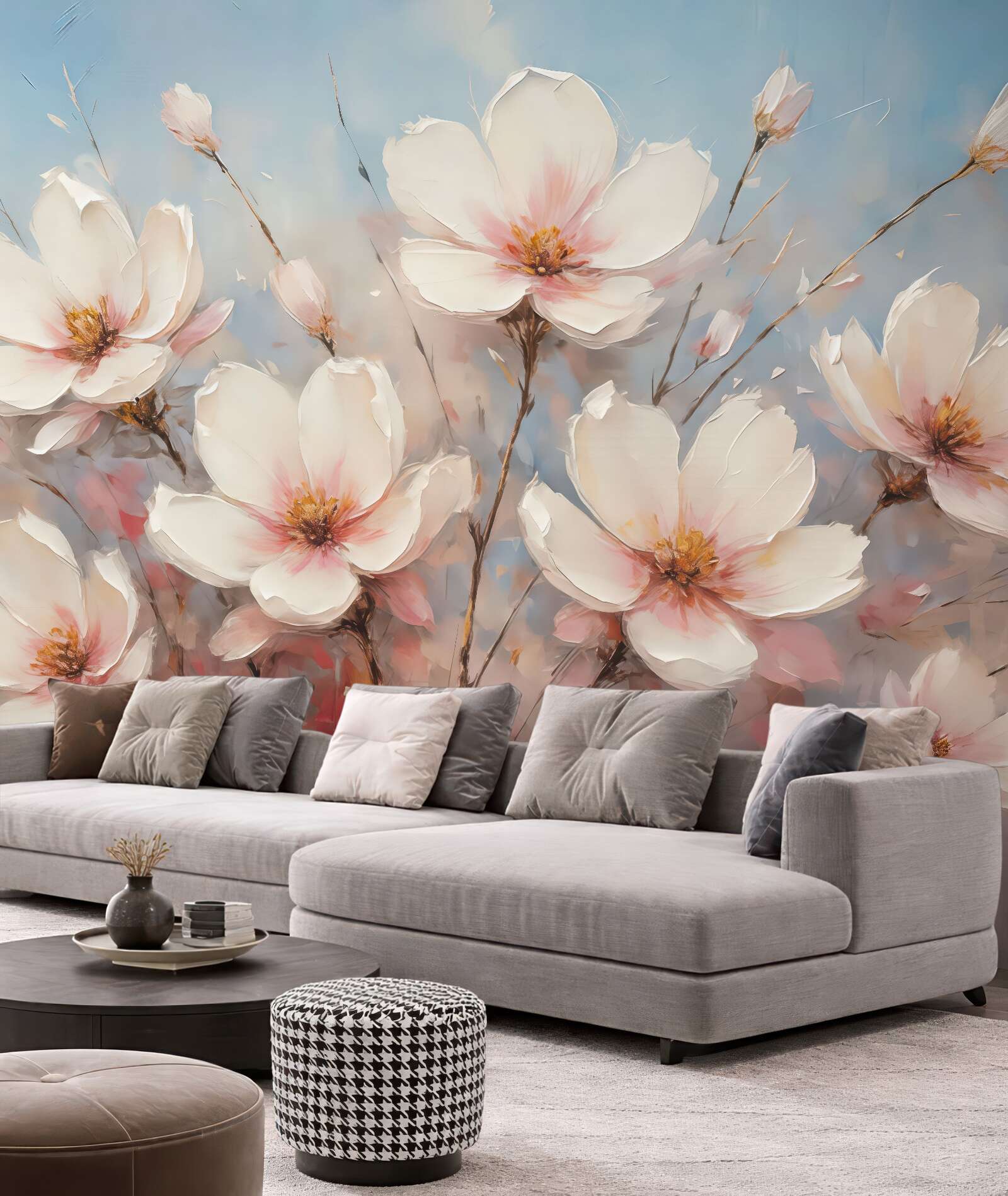 Fototapeta delikatne magnolie na błękitnym tle