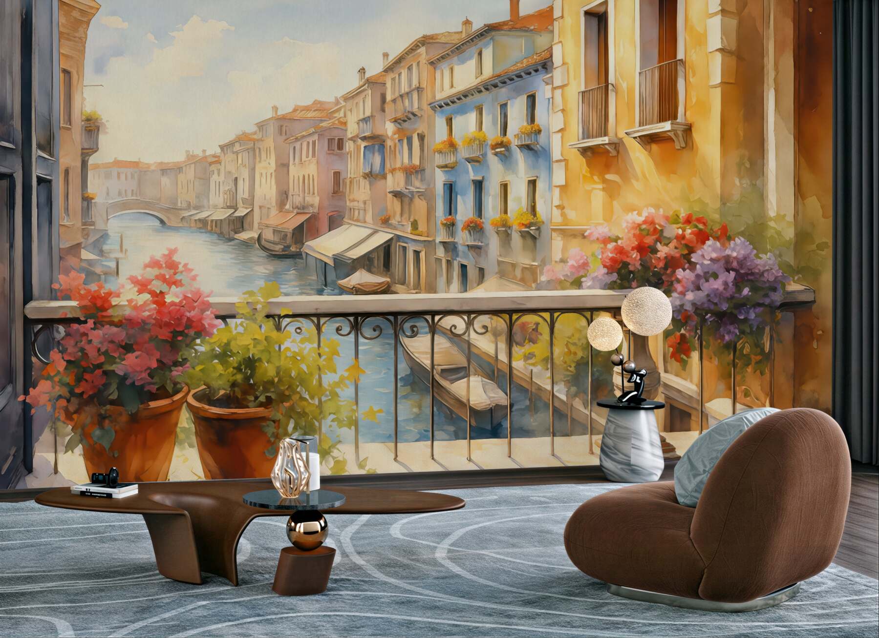 Fototapeta słoneczny balkon nad weneckim kanałem