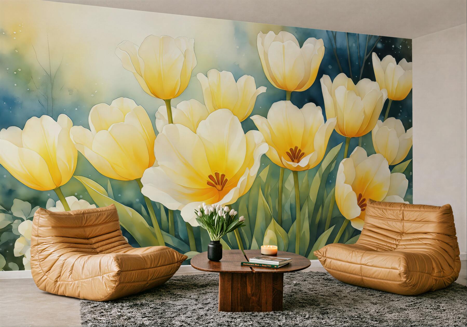 Fototapeta słoneczne tulipany w akwarelowym ogrodzie