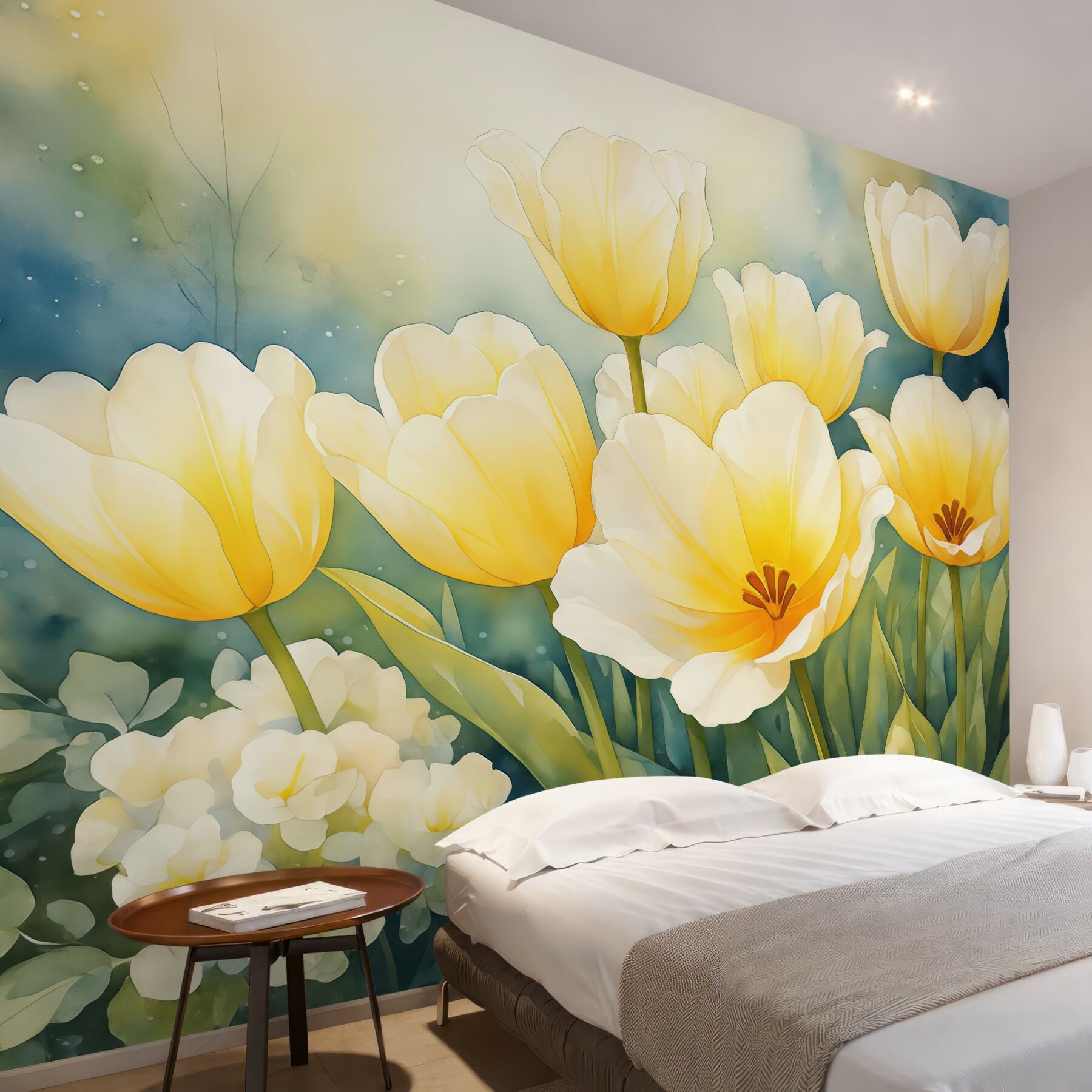 Fototapeta słoneczne tulipany w akwarelowym ogrodzie