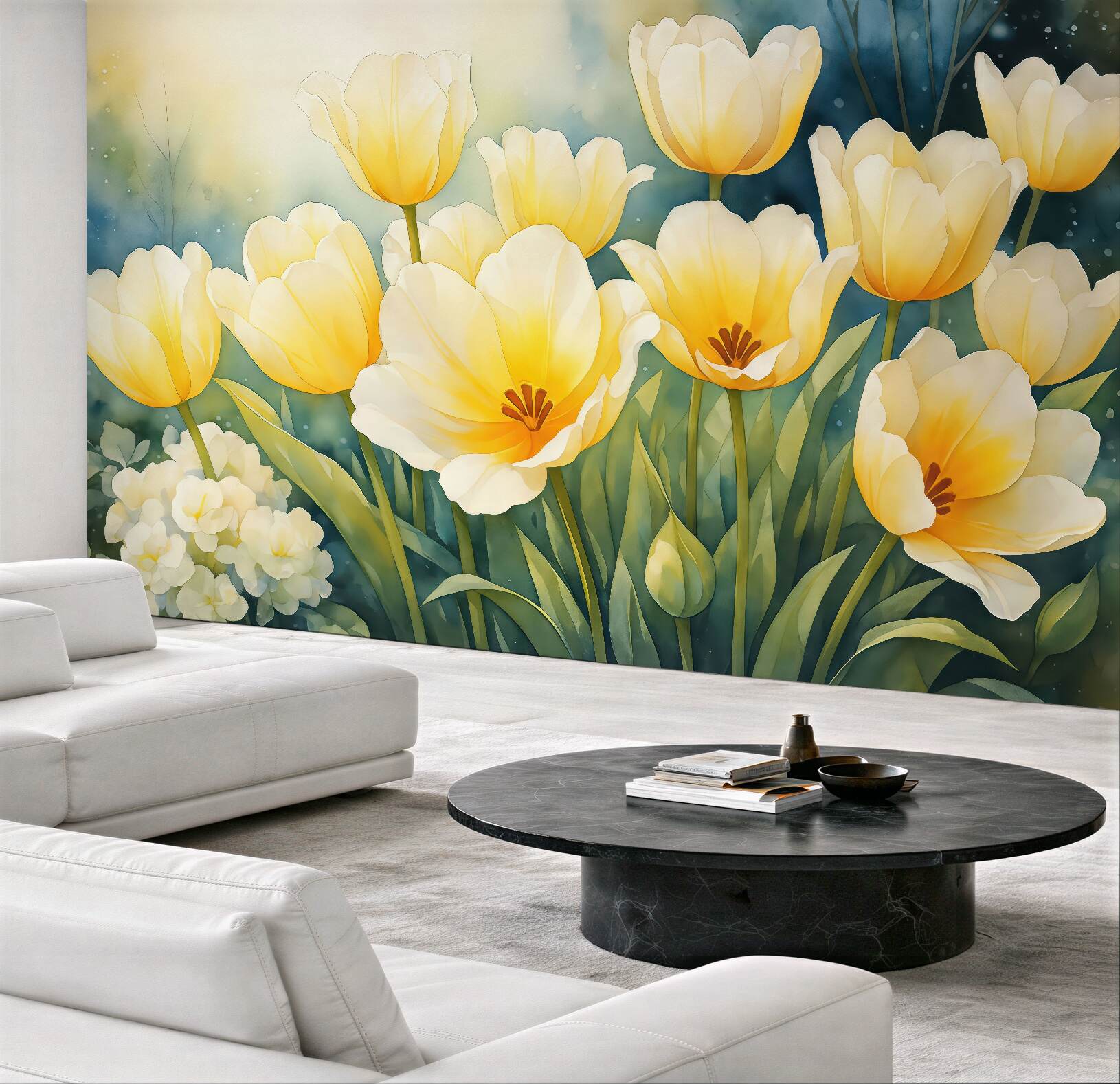 Fototapeta słoneczne tulipany w akwarelowym ogrodzie