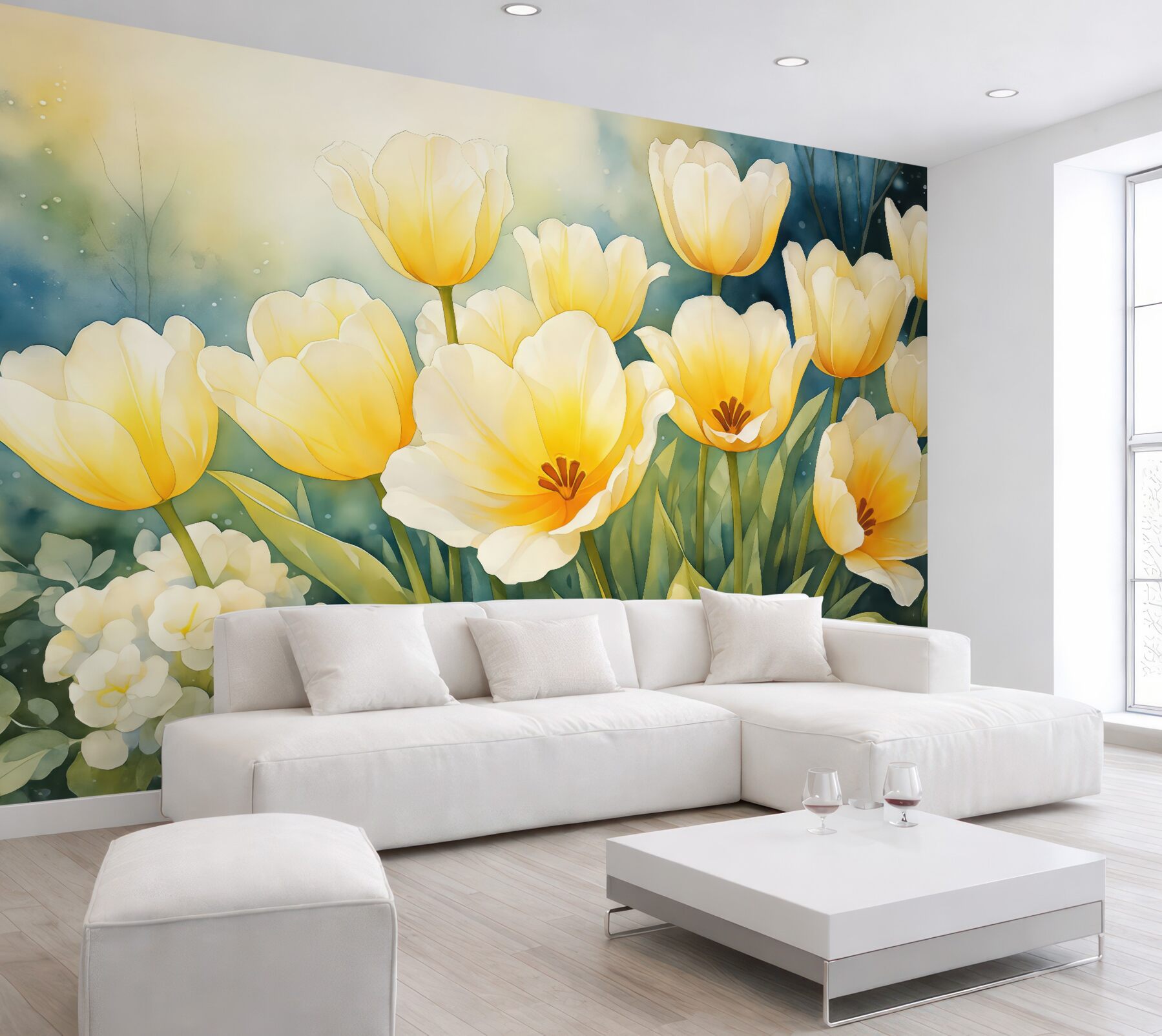 Fototapeta słoneczne tulipany w akwarelowym ogrodzie