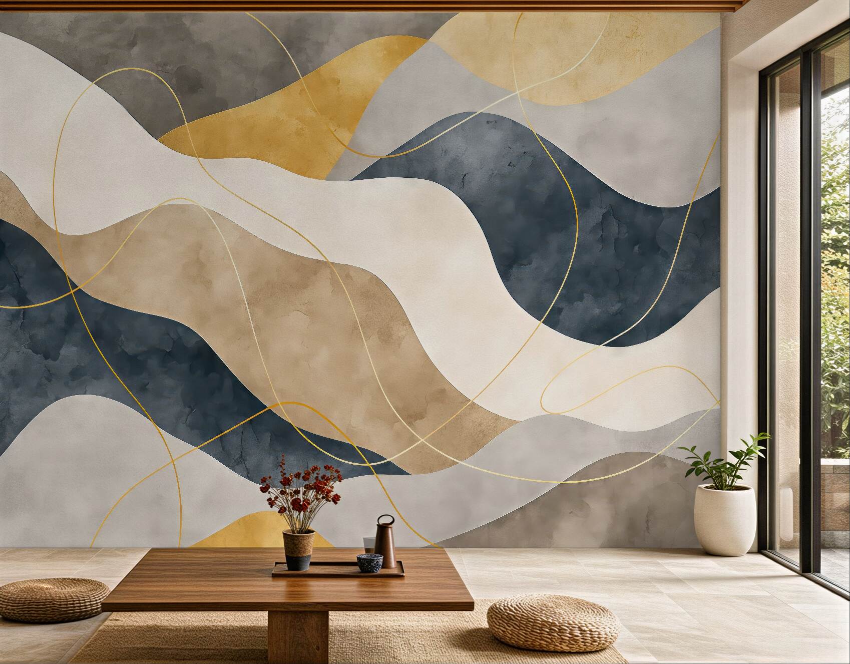 Fototapeta abstrakcyjne fale ze złotą linią