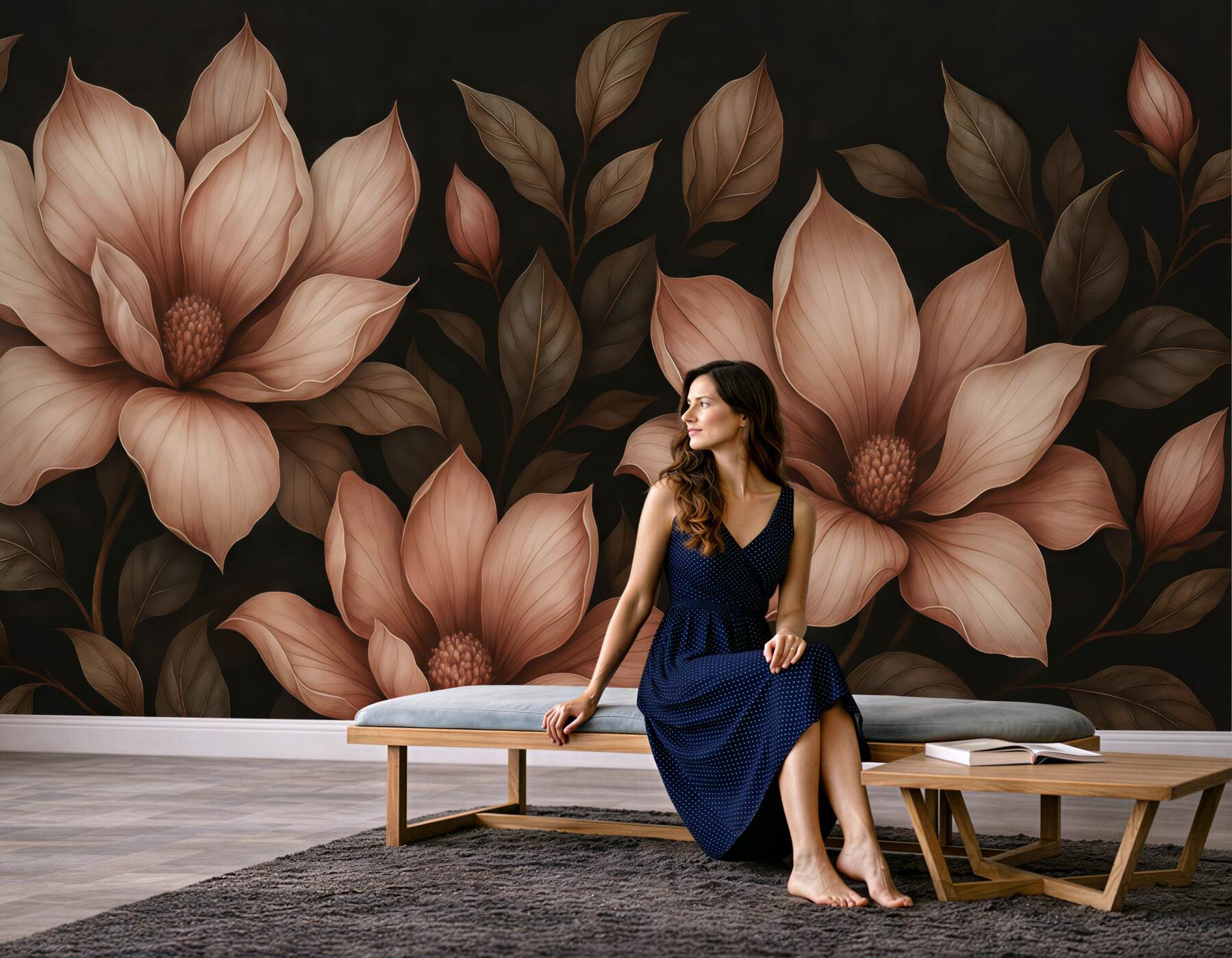 Fototapeta eleganckie magnolie na ciemnym tle